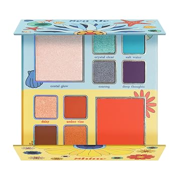 KARA BEAUTY SEA ME SHINE 3-in-1 Shadow Blush and Highlighter Palette Multi-Finish Face Makeup with Mattes, Shimmers, and Glitter Eyeshadow Palette for Eye Makeup, Blush for Cheeks, and Glow