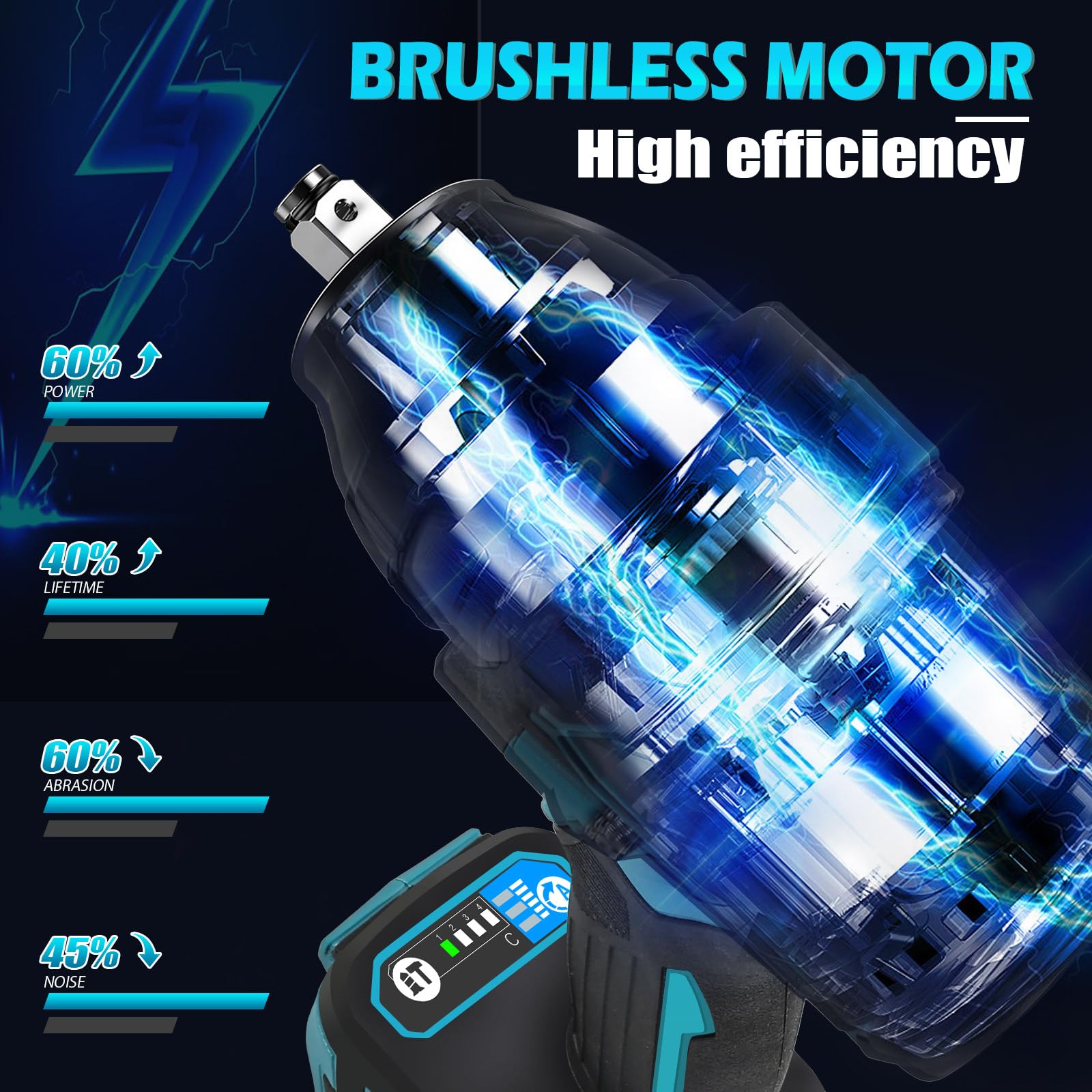 Llave de impacto con batería de 700 N.m, 18 V, atornillador de impacto con batería, 1/2 pulgadas, llave de impacto sin escobillas para Makita BL1830, BL1830B, BL1840, BL1840B, BL1850, BL1850B