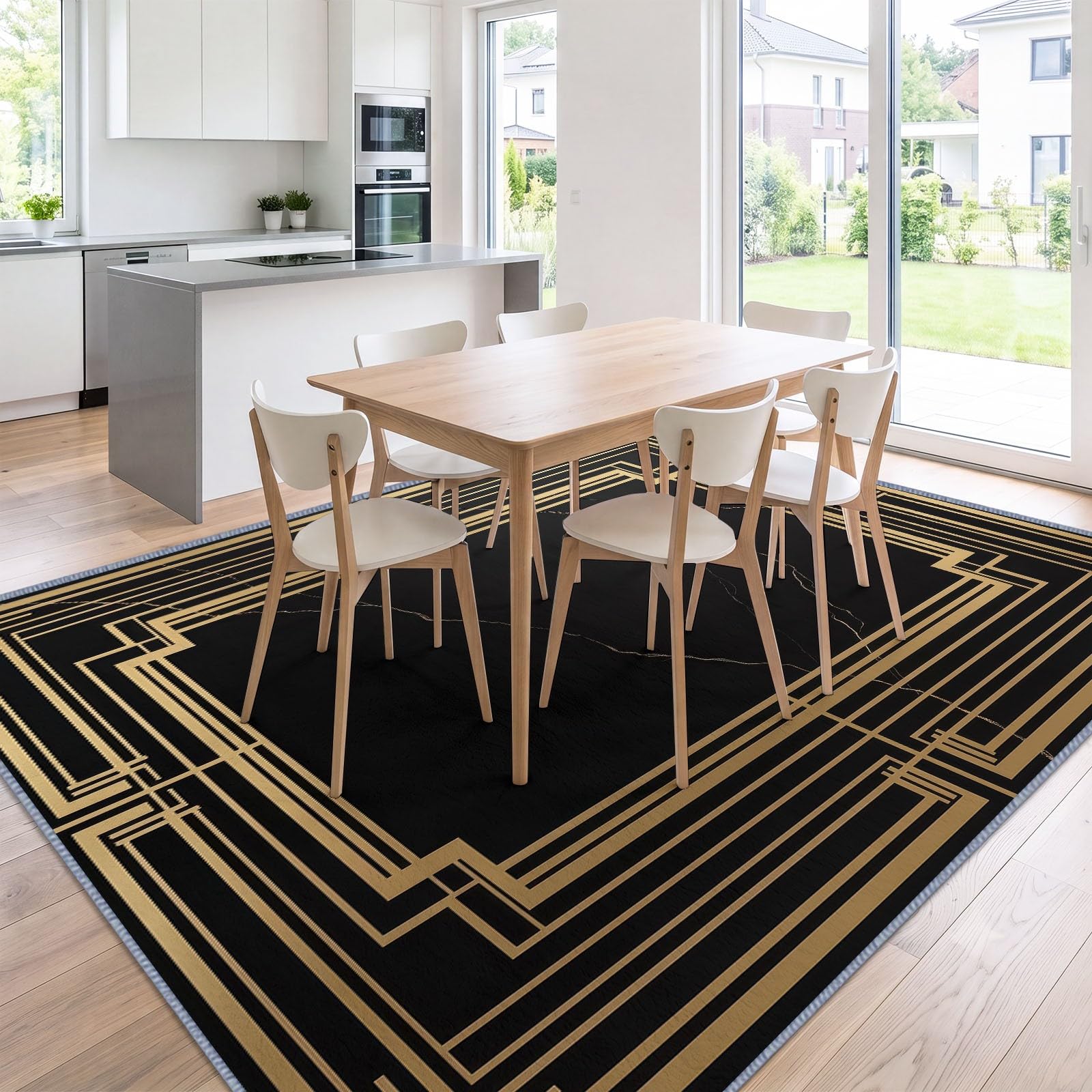 Luxe Moderne Grand Tapis Salon Antidérapant Lavable en Machine 180x240cm, Poil Ras Doux Bordure Marbre Noir Tapis pour Salle a Manger Bureau Cuisine Decoration Chambrel