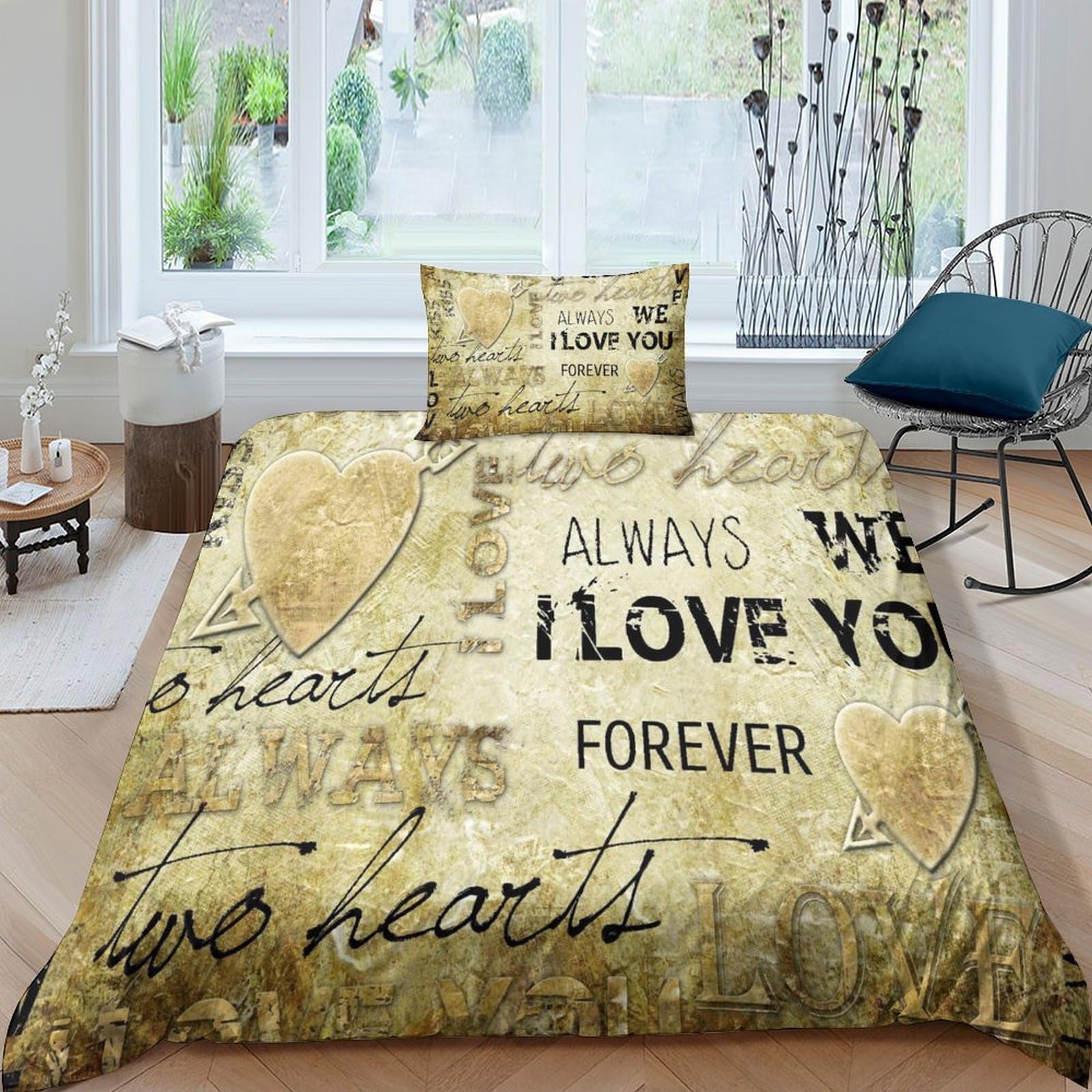 Parure de lit romance couple avec motif cœur aimant pour des nuits douces à deux