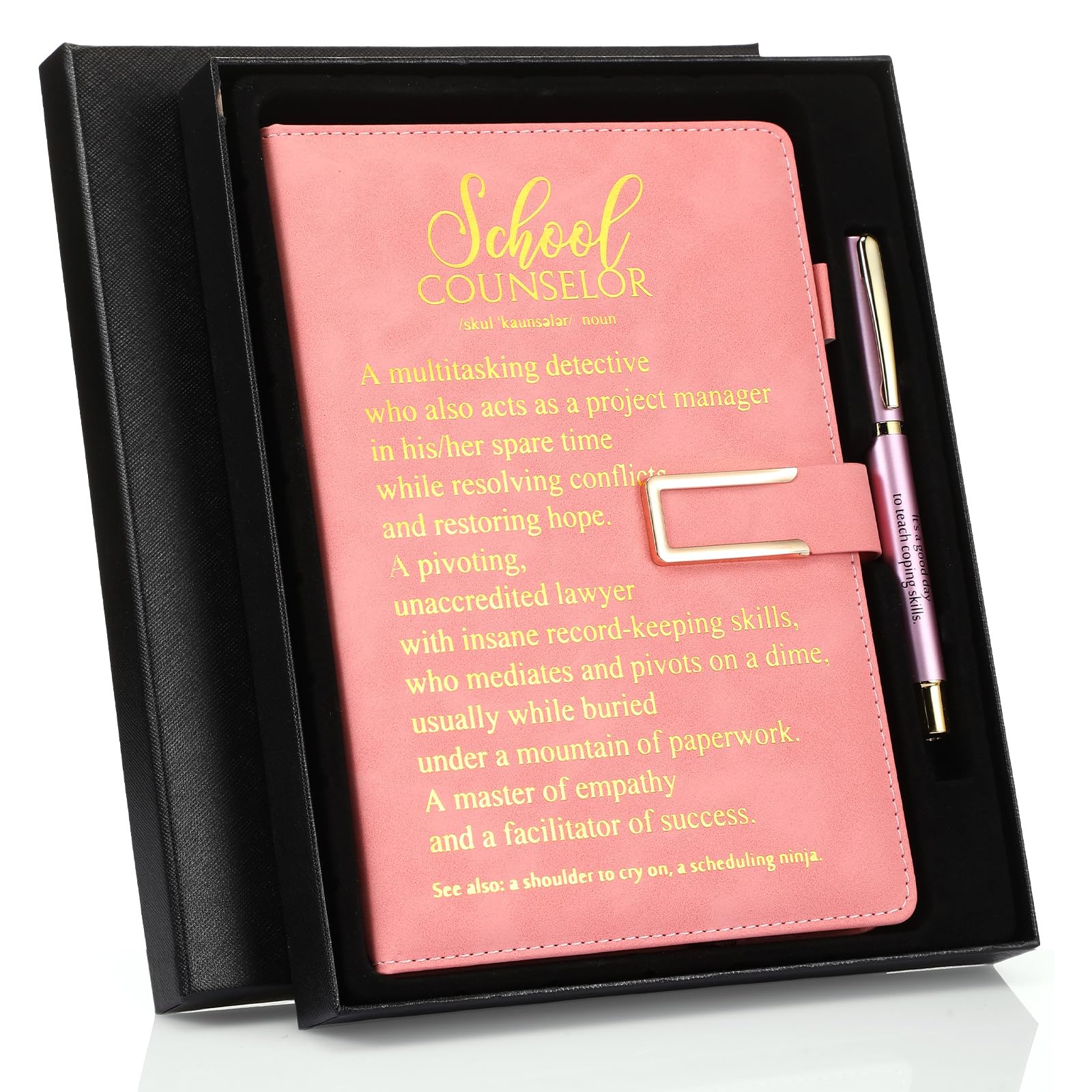 Noveread 1 Set Schulberater, Lehrer, Wertschätzungsgeschenk, Leder-Notizbuch, Stift mit Geschenk-Box, Wertschätzungsgeschenke für Lehrer, Weihnachten, Rosa, Gold