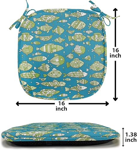 Vista 123 de Lunarable Orient - Cojín de asiento para silla, curlicues florales orientales con elementos artísticos venecianos, hojas de follaje, damasco a