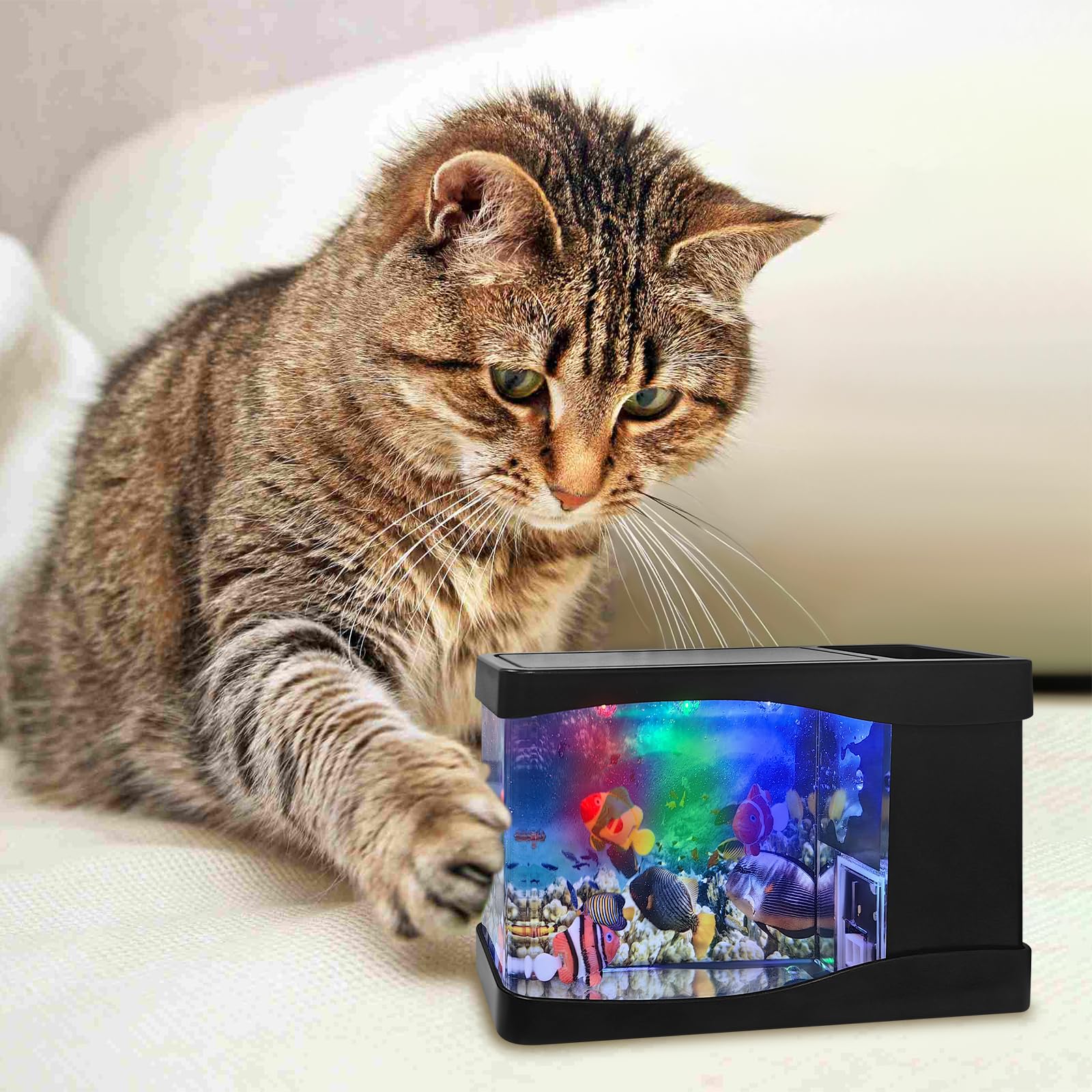 Lampada per Acquario, 3 Luci a LED per Acquario, Sfondi Colorati per Mini Acquario- 3 pesci Artificiali, Adatti per Ufficio, Camera da Letto, Soggiorno, Regali per Bambini o Gatti