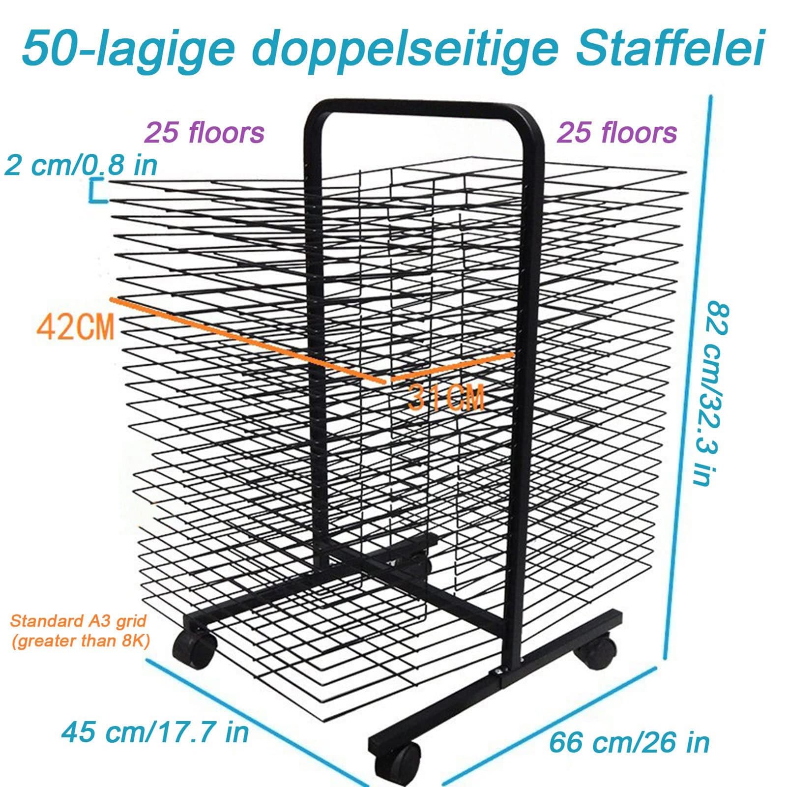 50-Piętrowy, Dwustronny, Mobilny Stojak Do Suszenia Dzieł Sztuki - Stojak Do Suszenia Dzieł Sztuki - Dwustronna, Druciana Półka Do Suszenia, Stojący Stojak Na Dzieła Sztuki Na Kółkach, Składany, Aby