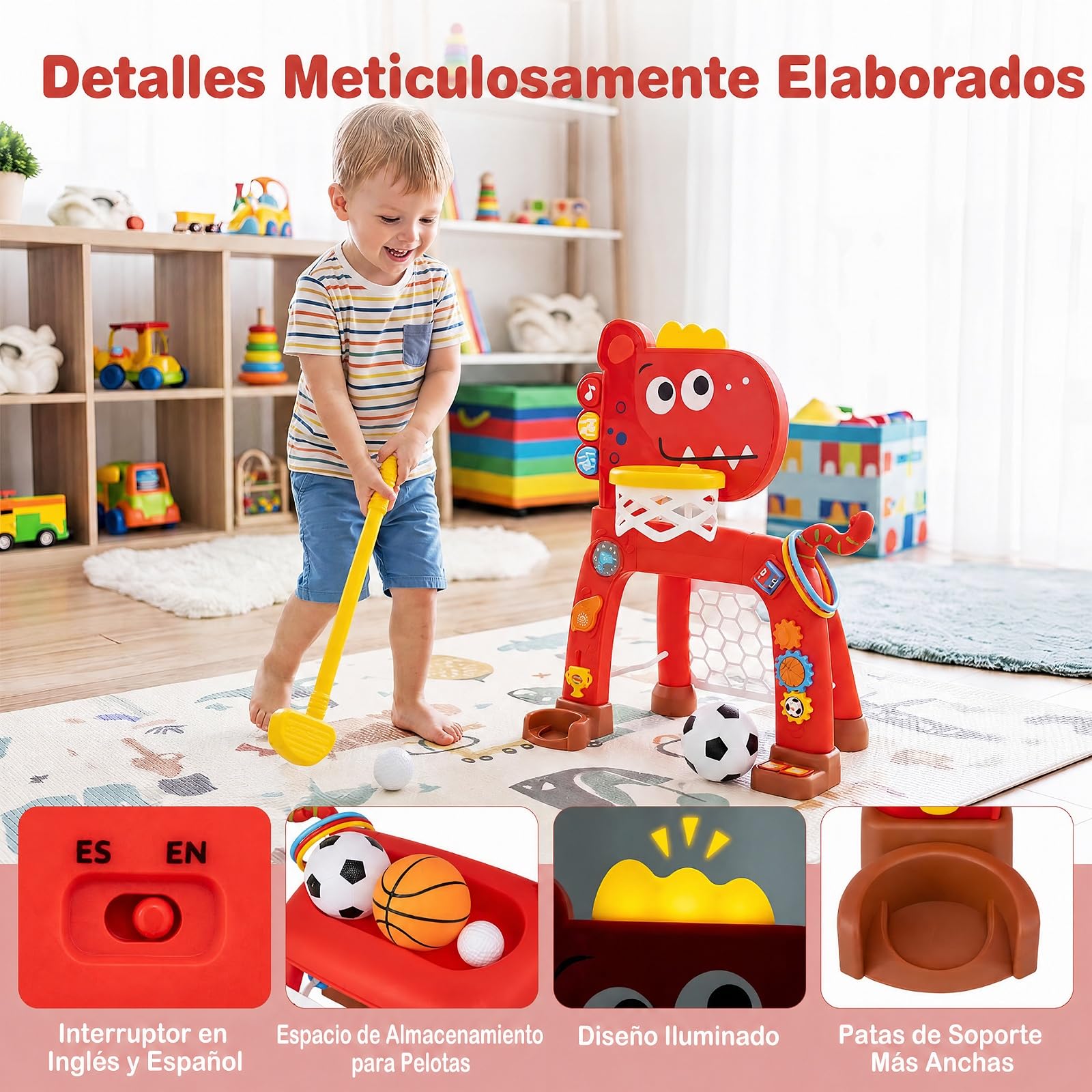 COSTWAY 4 en 1 Canasta Baloncesto Infantil, Alturas Ajustables (Rojo)