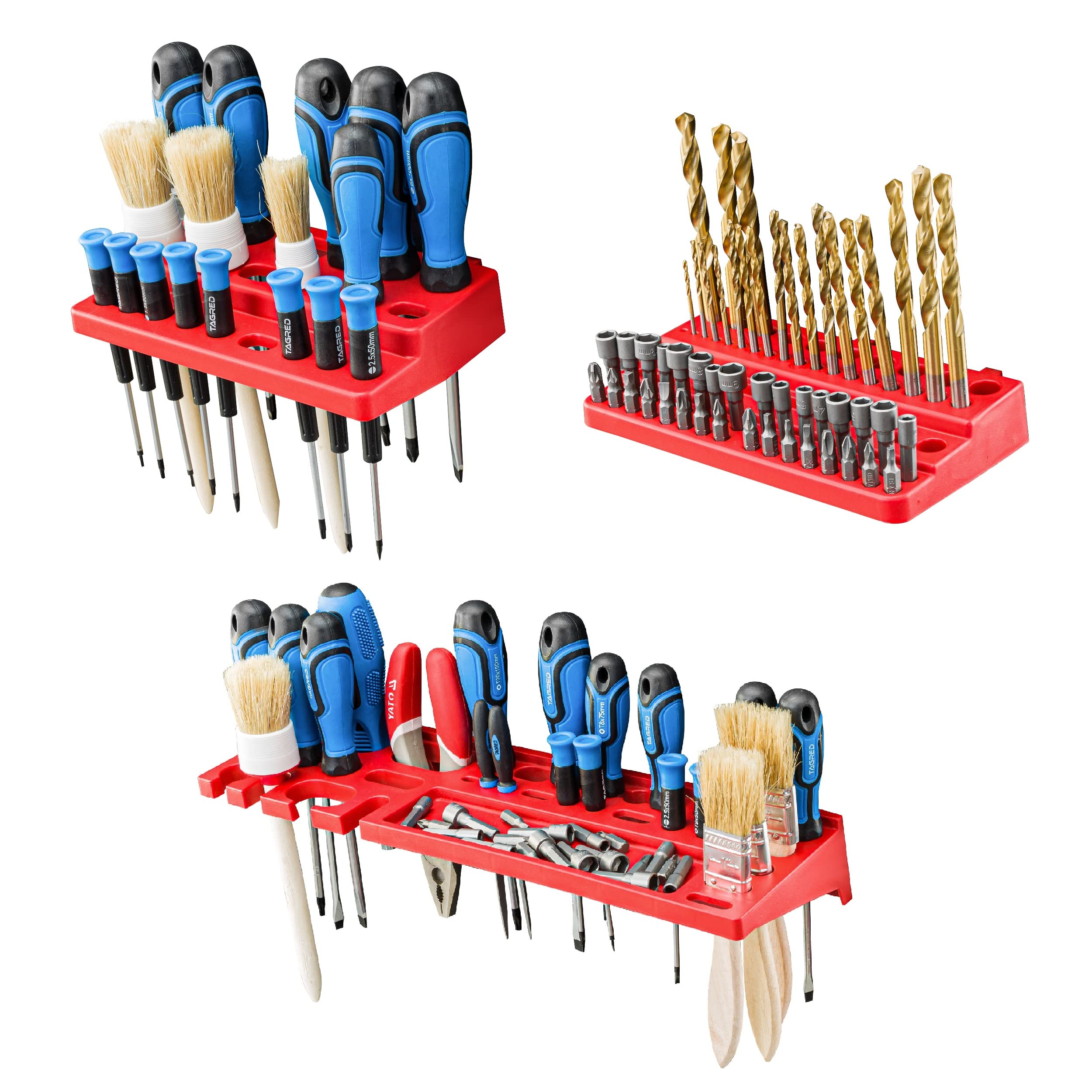 Sistema de almacenamiento para taller, 115 x 78 cm, 44 unidades, estantería de pared con soportes para herramientas y cajas apilables, placas de pared extrafuertes, estantería para herramientas