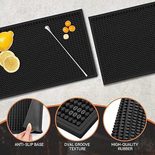 Miniatura 3 de Tapete de barra de 18 x 12 pulgadas (2 piezas) de goma para encimera y secado de platos, tapete antideslizante con diseño de flujo de aire para bar