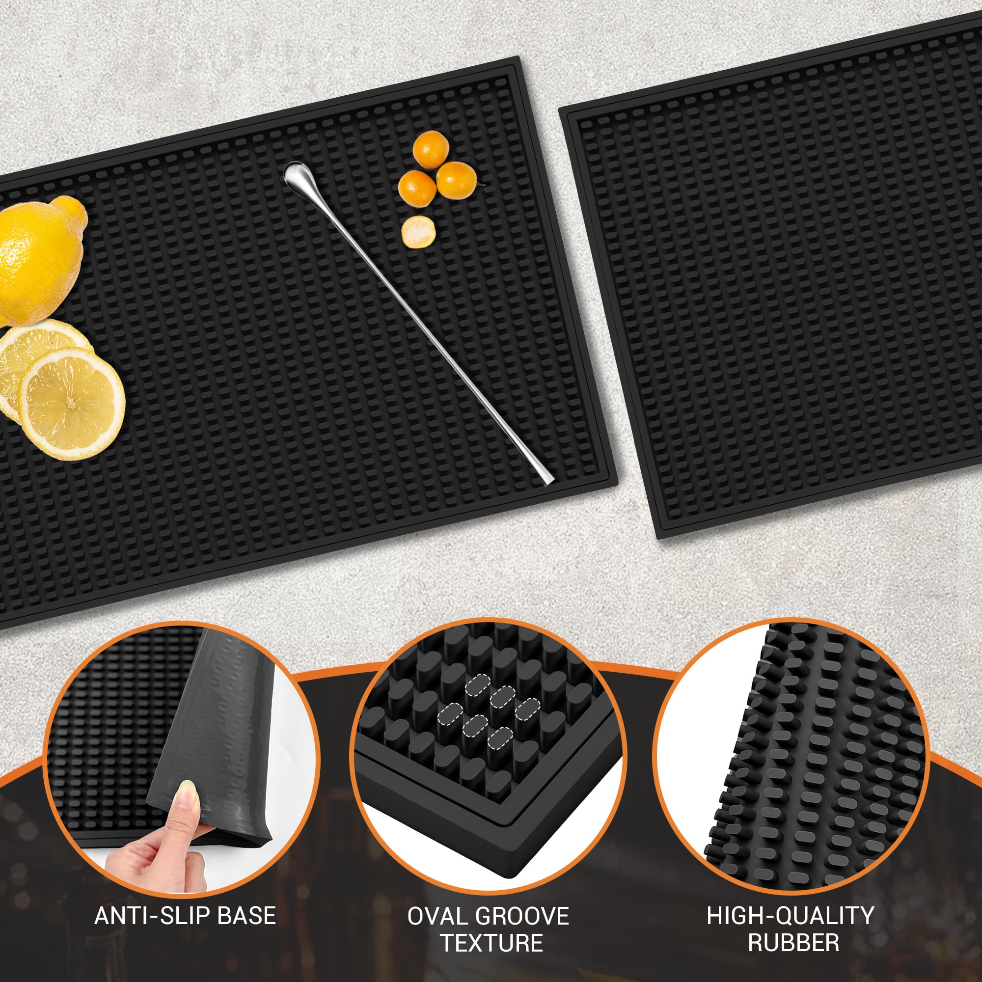 ZJWZLG 2 alfombrillas negras de 18 x 12 pulgadas, evitan que las tazas y vasos se deslicen y protegen la superficie de la mesa de daños fácilmente, adecuadas para bares, bares en casa y barras de café