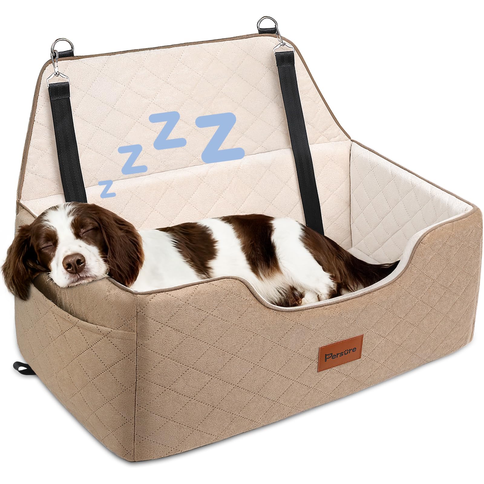 Dog Car Seat for Large-Medium Dogs: Pet Car Seat, Detachable Washable Dog Booster Seat, Pet Travel Bed with Storage Pockets and Dogs Safety Belt (