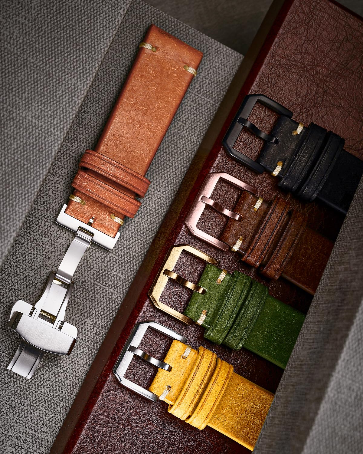 REZERO Bracelets de Montre en Cuir, Cuir de Veau Italien Top-Grain, Bracelet de Remplacement Finition Mate Vieillie pour Homme, Femme 18mm 19mm 20mm 21mm 22mm 23mm 24mm