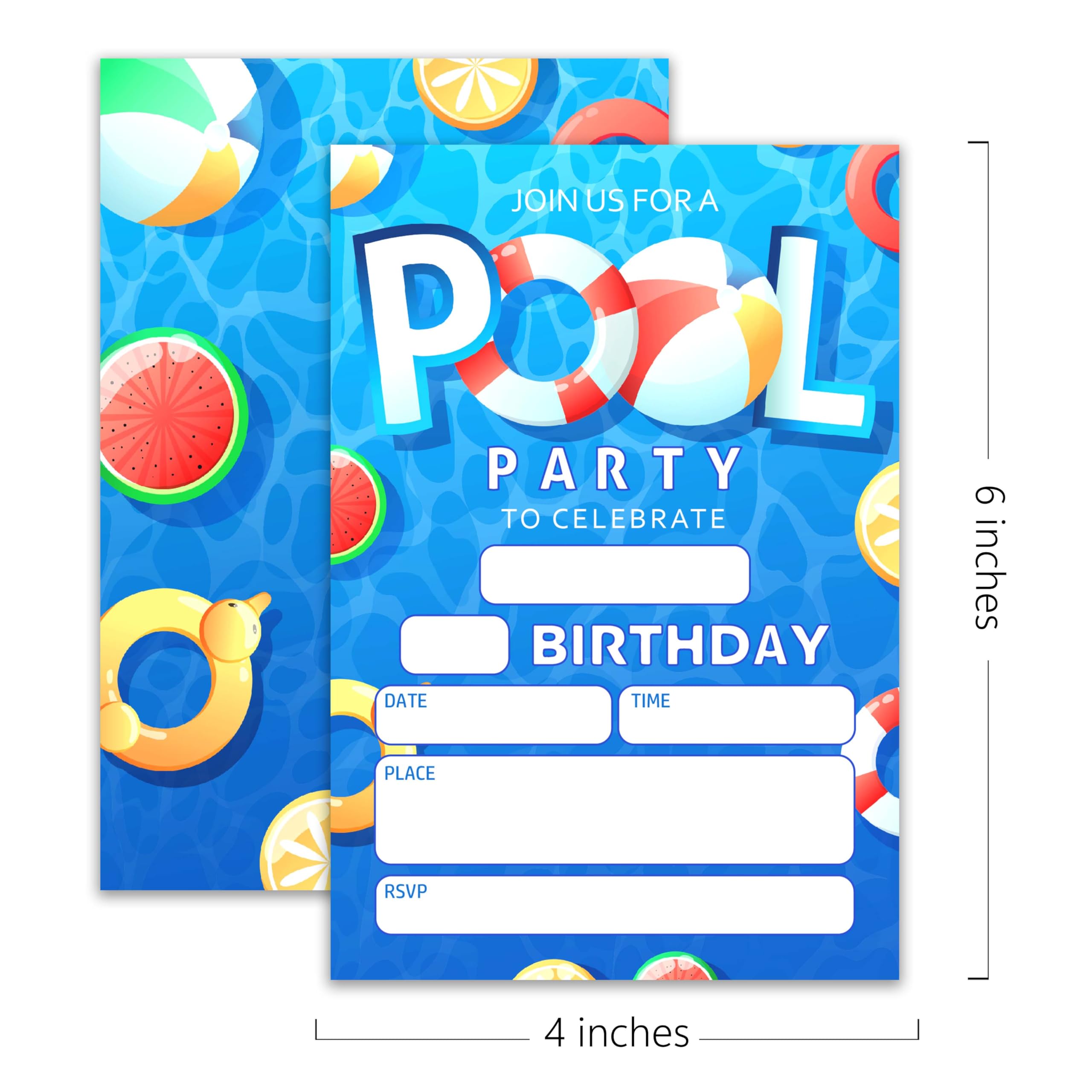 XZMBQ Pool Birthday Party Invitations - 20 Invitation Cards 4”x6” with 20 Envelopes - Summer Swimming Birthday Party Invitations.(024)