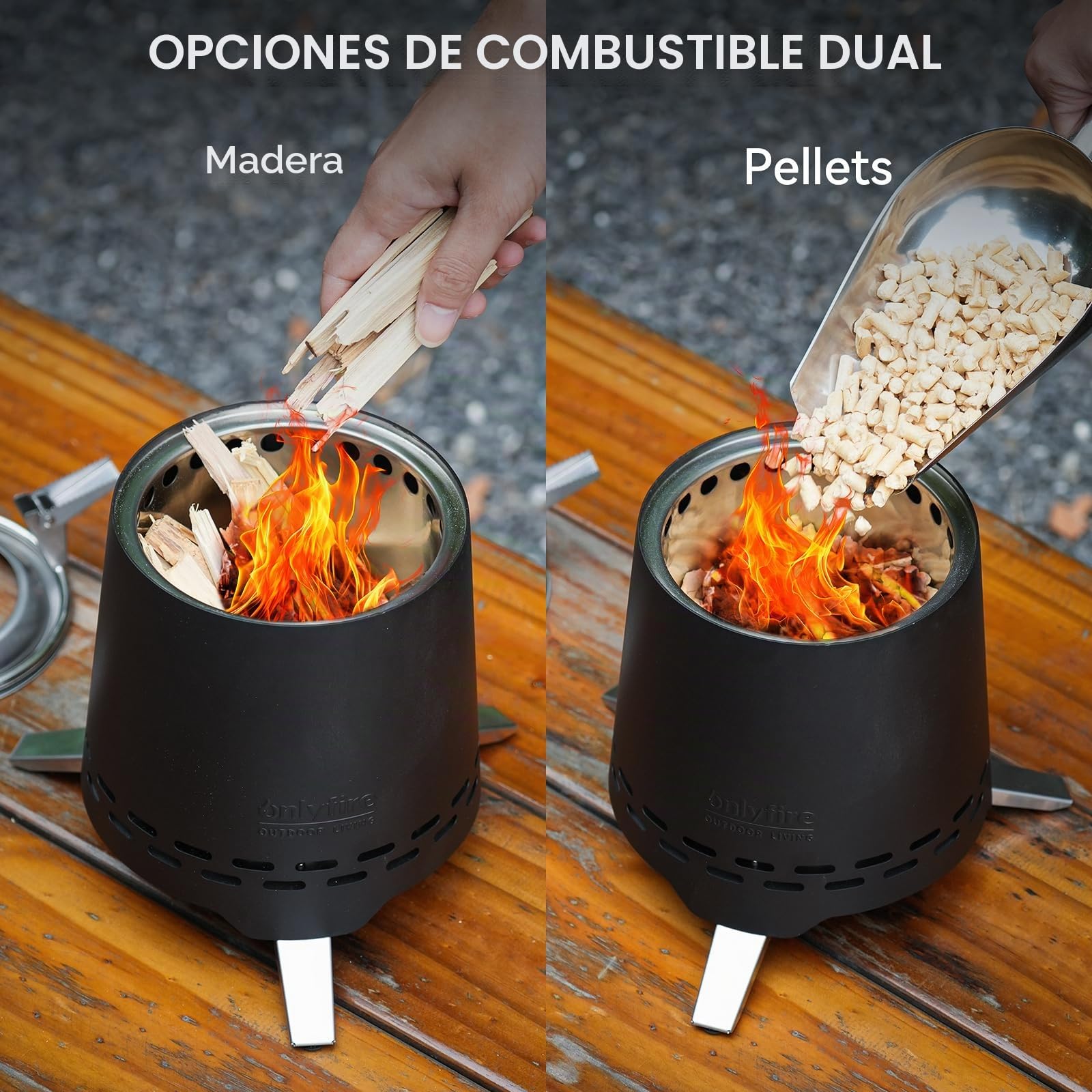 Onlyfire 16,5 cm Brasero sin Humos de Mesa, Mini Brasero Portátil con Soporte para Macetas y Bolsa de Transporte, para Acampar Al Aire Libre Tailgating Patio Trasero, Acero Inoxidable, Negro