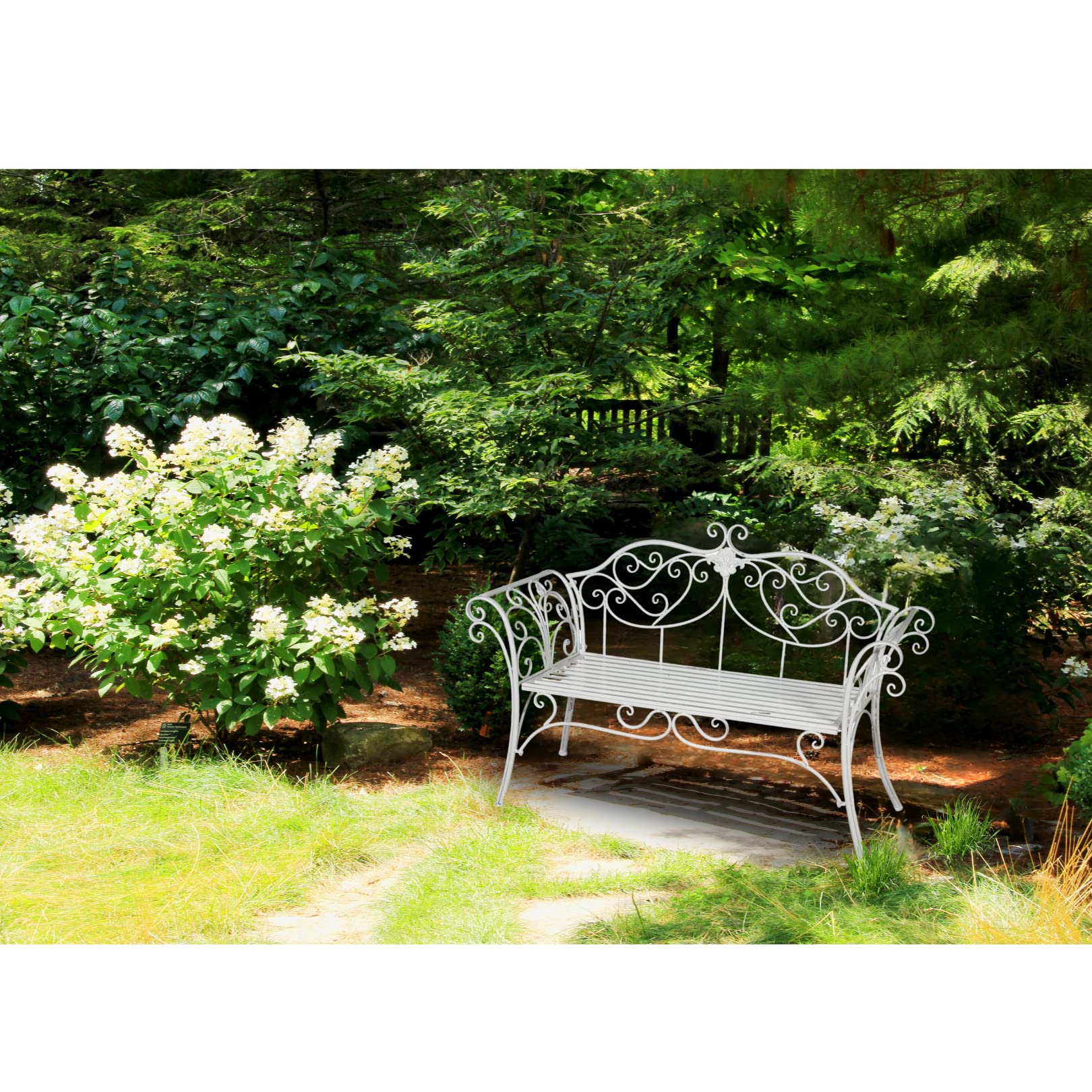 Panchina Da Esterno In Ferro 2 Posti - Stile Shabby Chic Per Giardino, Terrazzo O Interni | Bianco Anticato - Foto 3