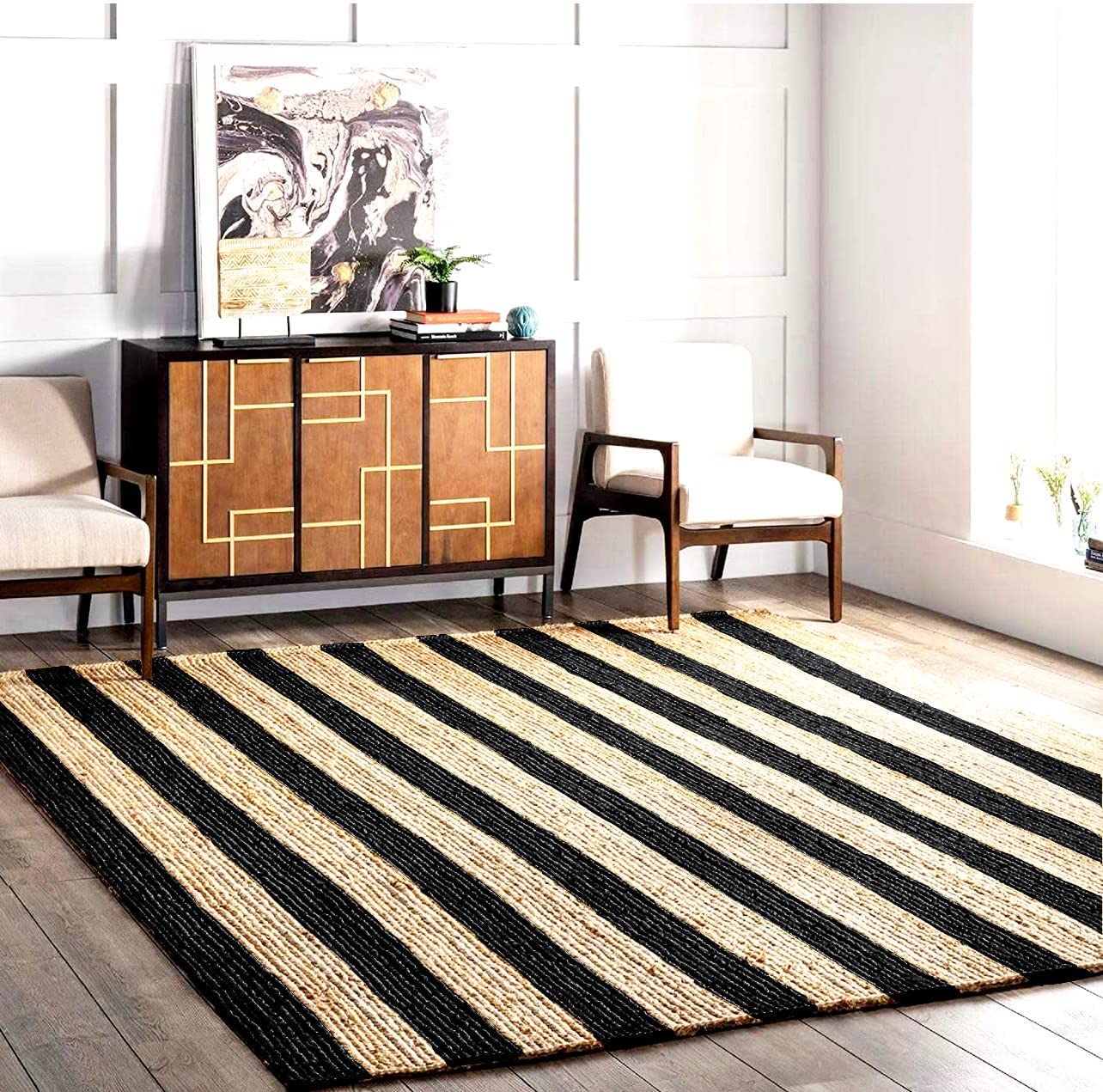 SEALION 6x9 feet Handwoven Jute Design Rug, Natural golden Fiber, Braided Reversible Carpet for Bedroom Living Room Dining Room (6x9 feet, black patta) (B0BNCD2X9M) Amazon Price History, Amazon Price Tracker