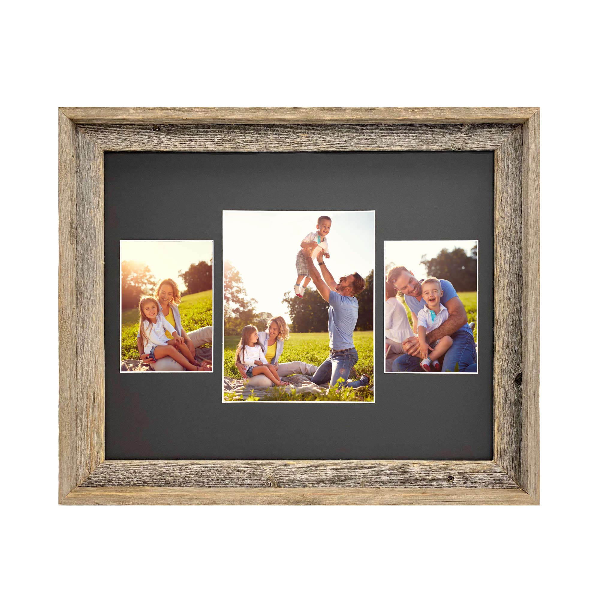 BARNWOODUSA Farmhouse Style Rustic 16x20 Collage Picture Frame 3 - Opening with Plexiglass Fits (1) 8x10 (2) 5x7 Photographs 100% Reclaimed Wood Black