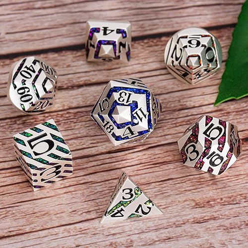 DND - Juego de dados Dungeons and Dragons D20, dados de rayas metálicas con funda de regalo, juegos de dados poliédricos para juegos de mesa, dados