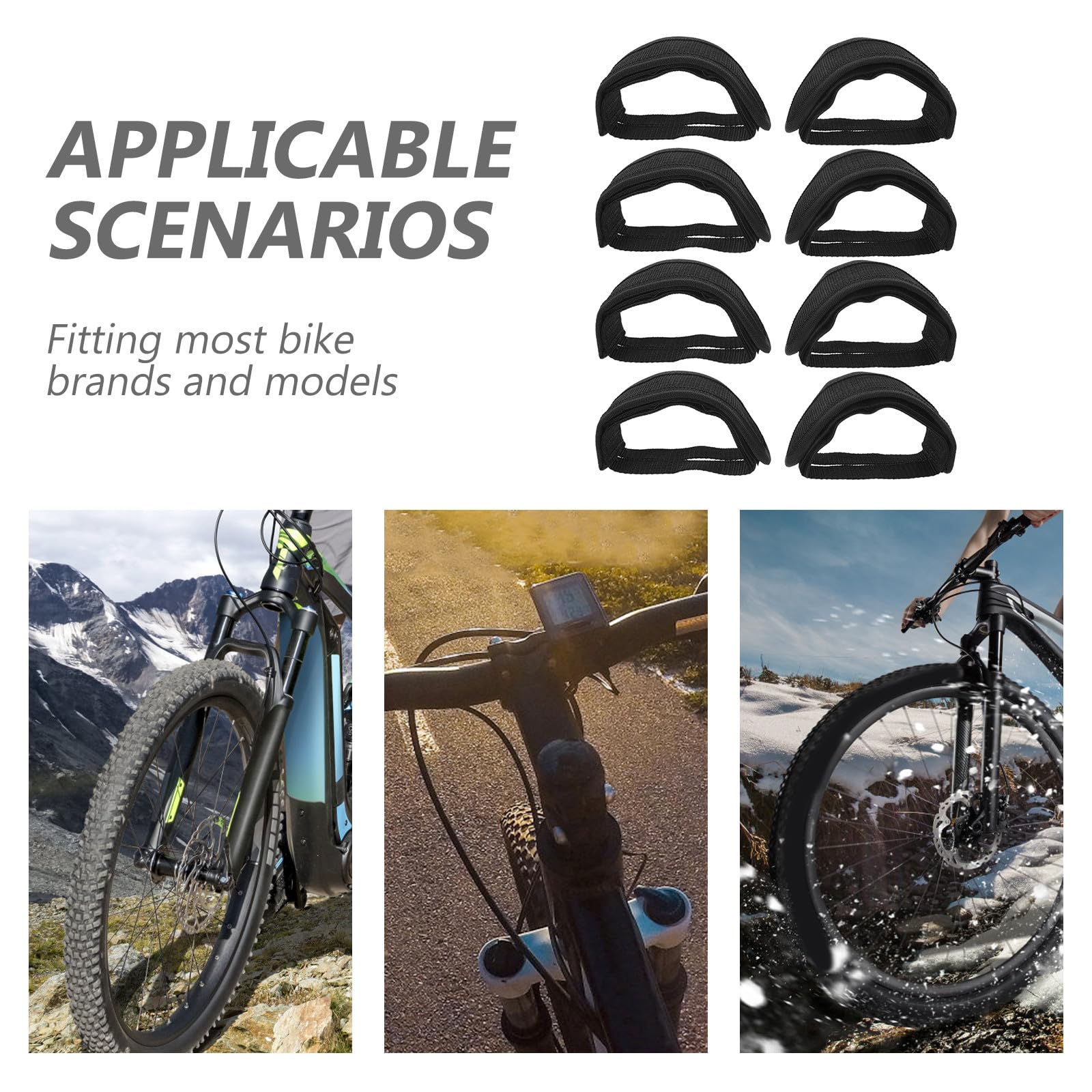 4 Paar verstellbare Pedalriemen – Zehenriemen für Heimtrainer, Rennräder und Mountainbikes, Farbe Schwarz, sicherer Halt, Zubehör für Mountainbiker und Rennradfahrer