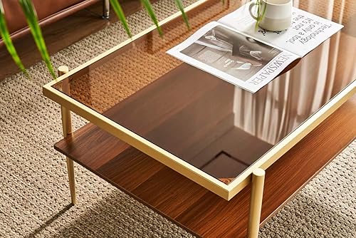 Miniatura 6 de Shrine Mesa auxiliar rectangular, diseño moderno de mediados de siglo, mesa MDF de nogal de dos niveles, 39.4 pulgadas de profundidad x 21.6