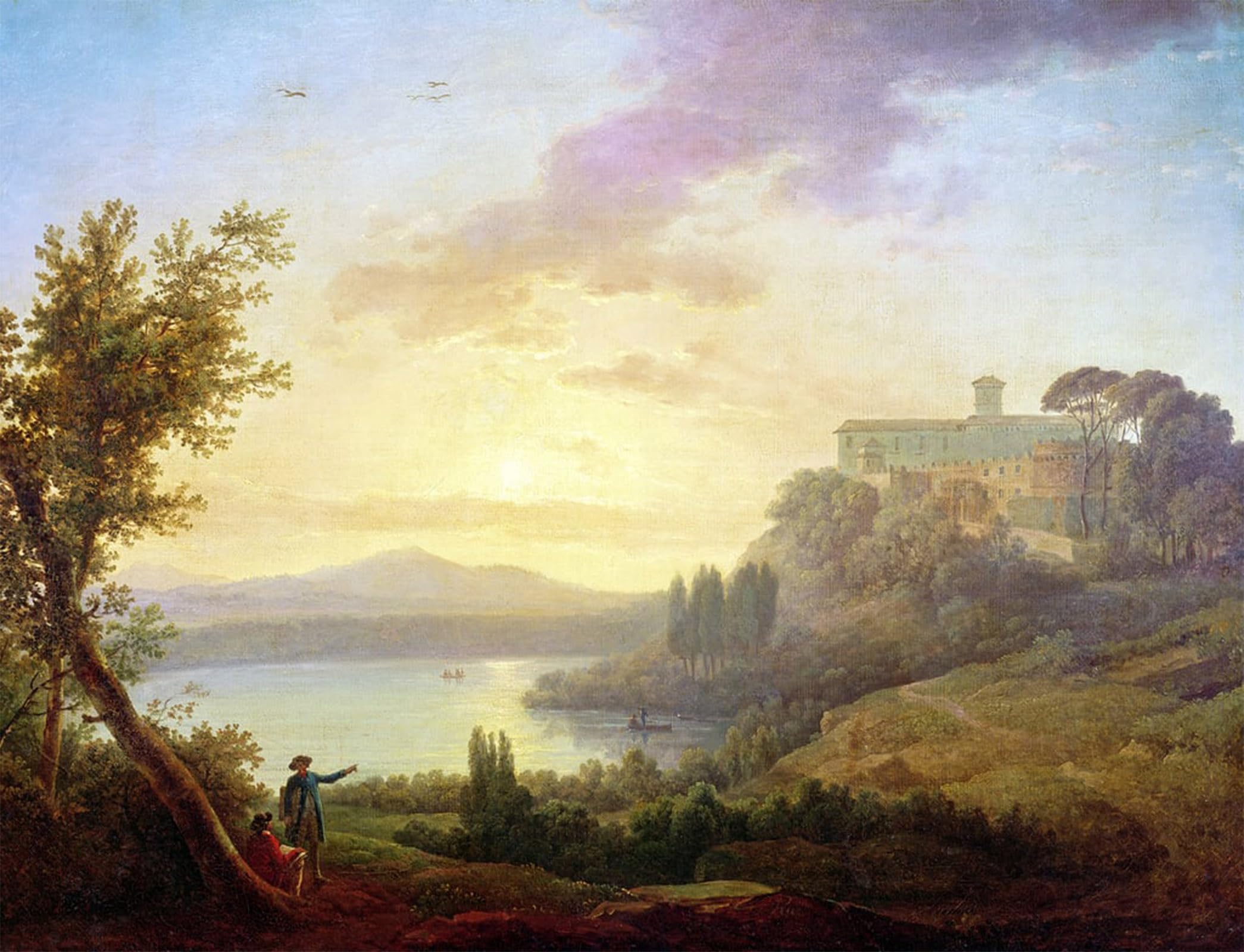 POSTERIIk Vintage Art Print Images Pictures Print Italian Landscape Setting Sun by Jean Francois Hue Modern Colour Posters for Office Home Decor 60x90cm
