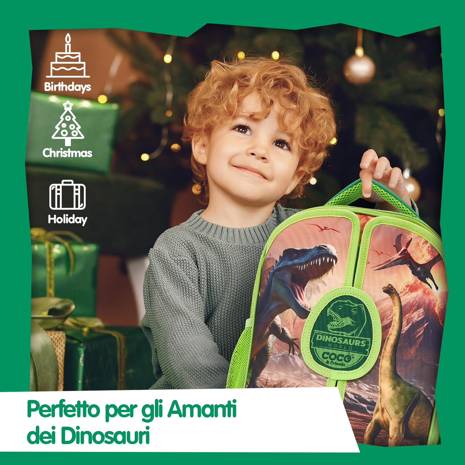 COCO&Friends Dinosauri Giocattolo per Bambini 3 - 7 Anni, Zaino Portatile con Tappetino da Gioco 3D Pieghevole, Regalo per Bambini Ragazzi Ragazze