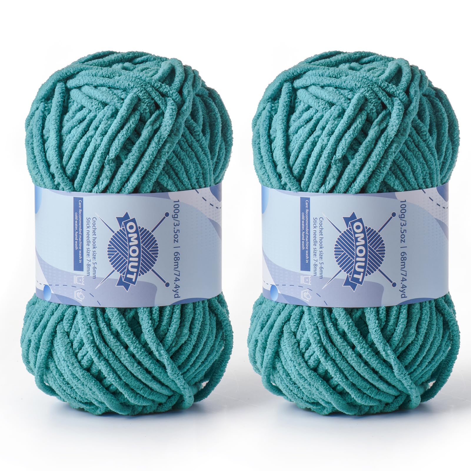 2 Pack Chunky Chenille Yarn for Crocheting, Baby Yarn for Crocheting Soft Blankets, Bulky Yarns for Crochet Amigurumi, 200g (148.7yds) Fluffy Velvet Yarns for Hand Knitting (2 Deep Cyan)
