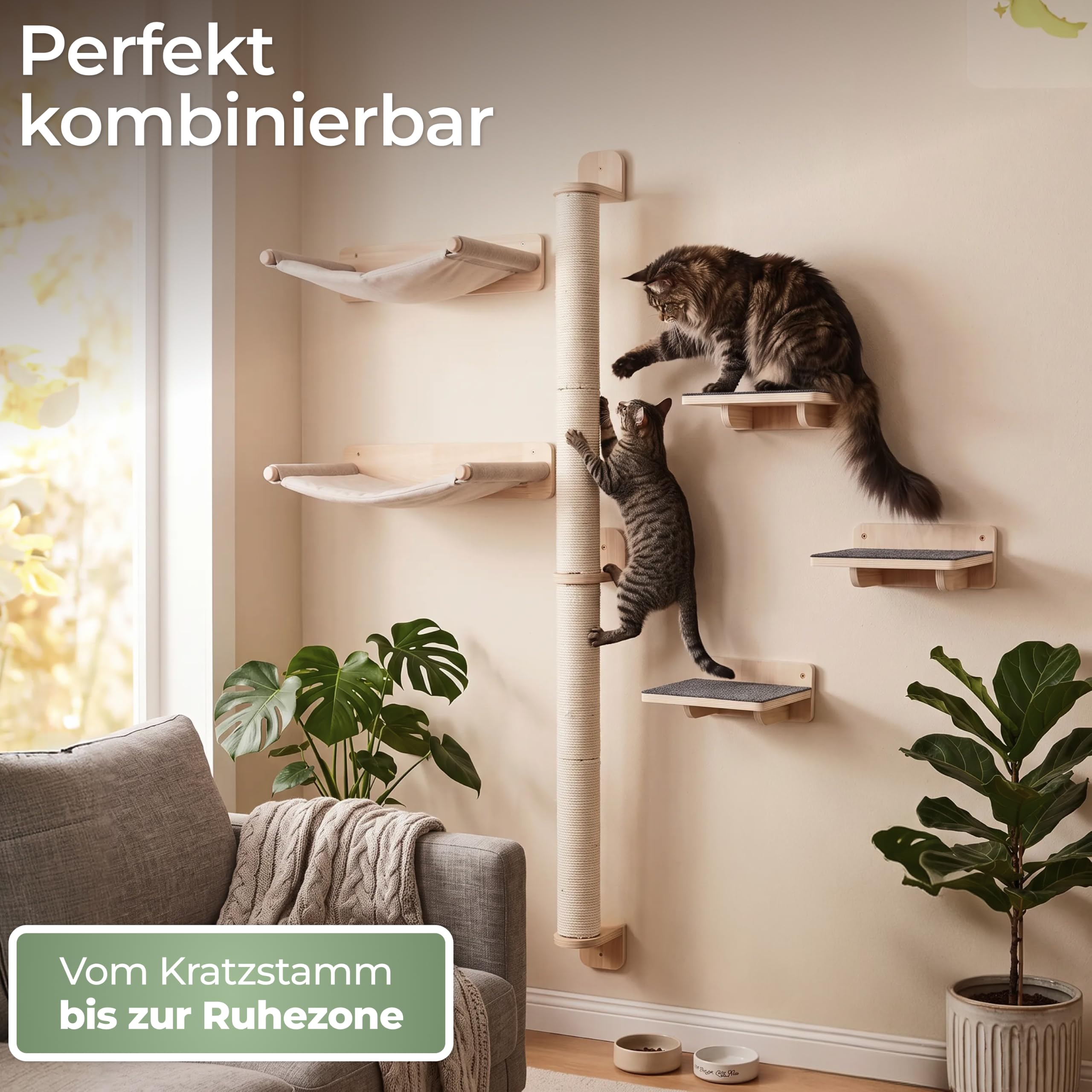 WOOWOOD Kratzsäule XXL 154 cm, Kratzstamm Wandmontage, Natursisal