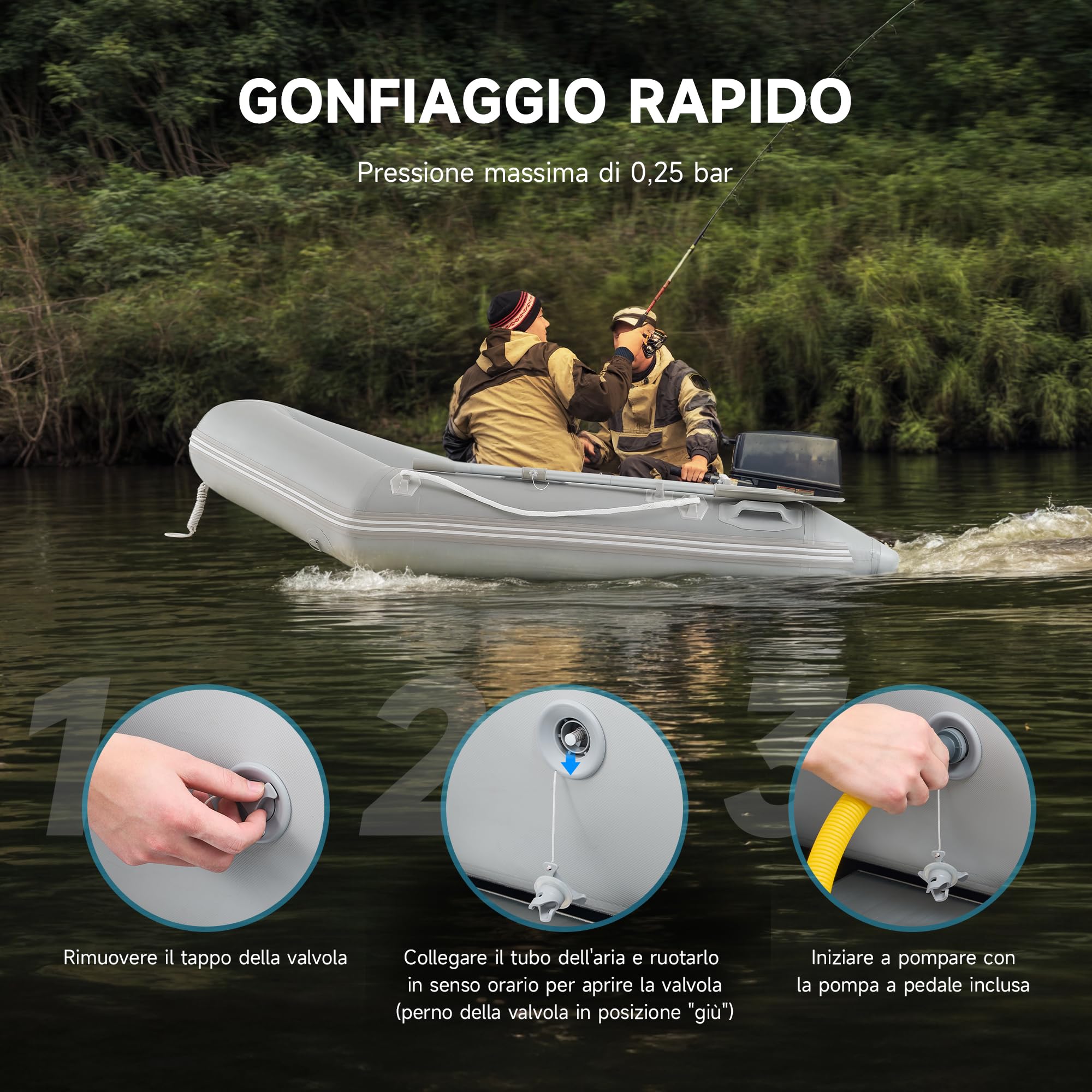 DARTMOOR 2.3 m Gommone Gonfiabile per Adulti 230x130x33cm Tender Gommone per 2 Persone capacità 300 kg Gommone Fondo in Lega Alluminio per Pesca Nautica Gioco Compatibile con Motore Fuoribordo