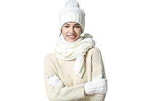 Warm and Stylish Winter Accessory Set: Plush Knit Beanie, Touchscreen Gloves, and Infinity Scarf