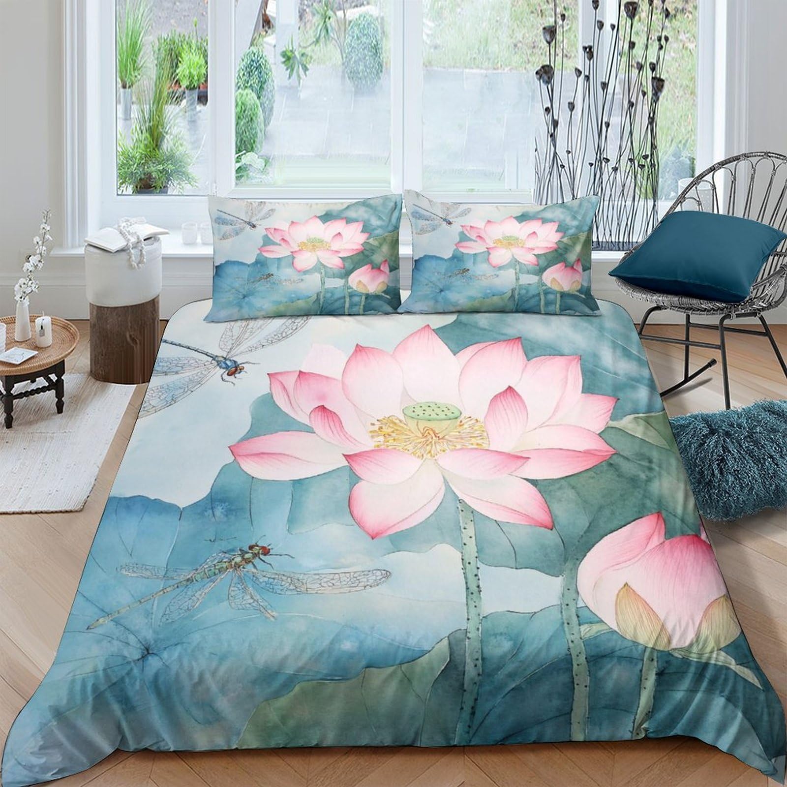 Ctjqhvkz Style-1 3D Printed Lotus Blossom Fitted Sheet Microfiber Soft Bedroom Decor Pond Flower Mattress Cover Adult Youth Single（135X200cm）