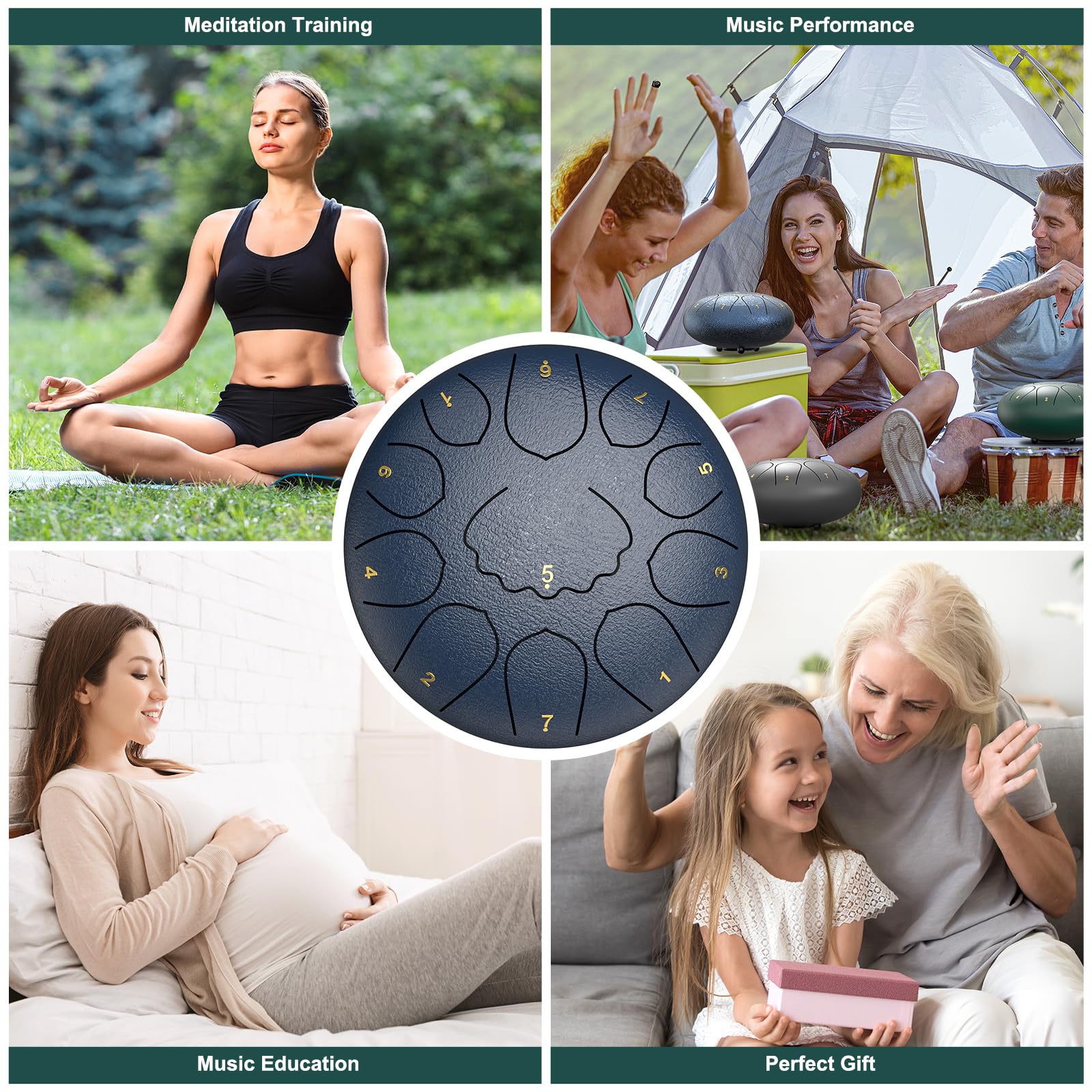 Rain Drum for Outside Garden, 8 Inches 11 Notes Steel Tongue Drum, Waterproof Meditation Rain Chime, Musical Instruments for Adult Gift with Bag, Music Book, Mallets (Navy Blue) 7