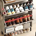 HOMEFORT Armoire de rangement pour entrée, 30" Organisateur autonome avec deux tiroirs à glissement, Rack de chaussures cachées Narrow avec jambes en bois, Cabinet de chaussures de ferme pour l'entrée de la porte avant, Gris lavé