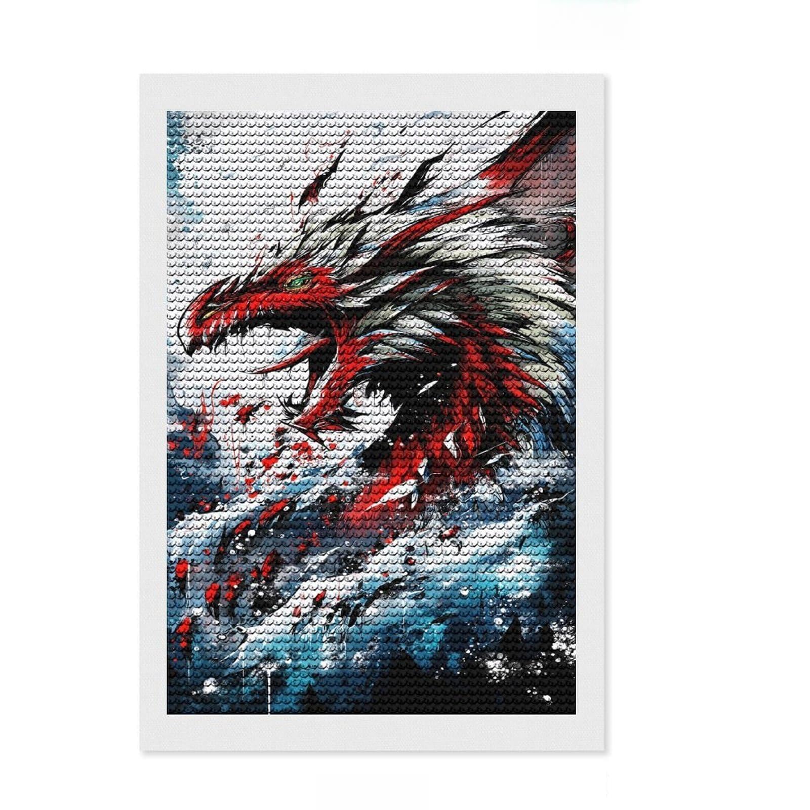 Junmoney Dragon Fury Diamond Painting Set 8"x12", for Family Craft Time, Fun Craft Experience, Modern Decor, Christmas Gift