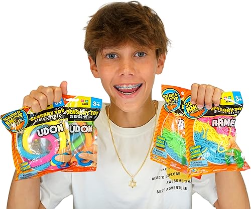 Miniatura 6 de JA-RU Udon - Fideos sensoriales elásticos texturizados para niños (1 paquete, 3 fideos de colores cada uno) juguetes para ansiedad de cuerda
