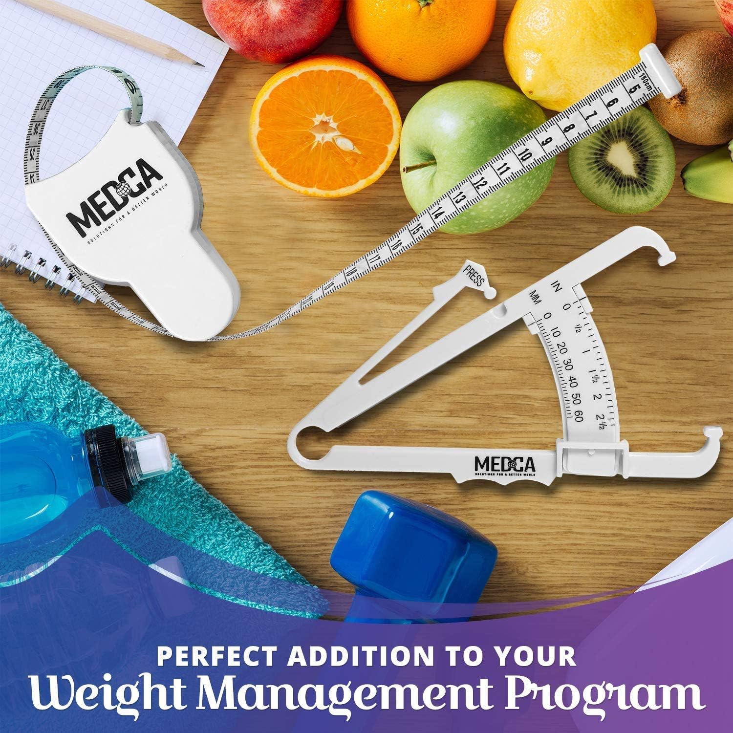Body Fat Caliper and Measuring Tape for Body - Skinfold Calipers and Body Fat Tape Measure Tool for Accurately Measuring BMI Skin Fold Fitness and Weight-Loss - New Upgraded Design (White) : Health & Household