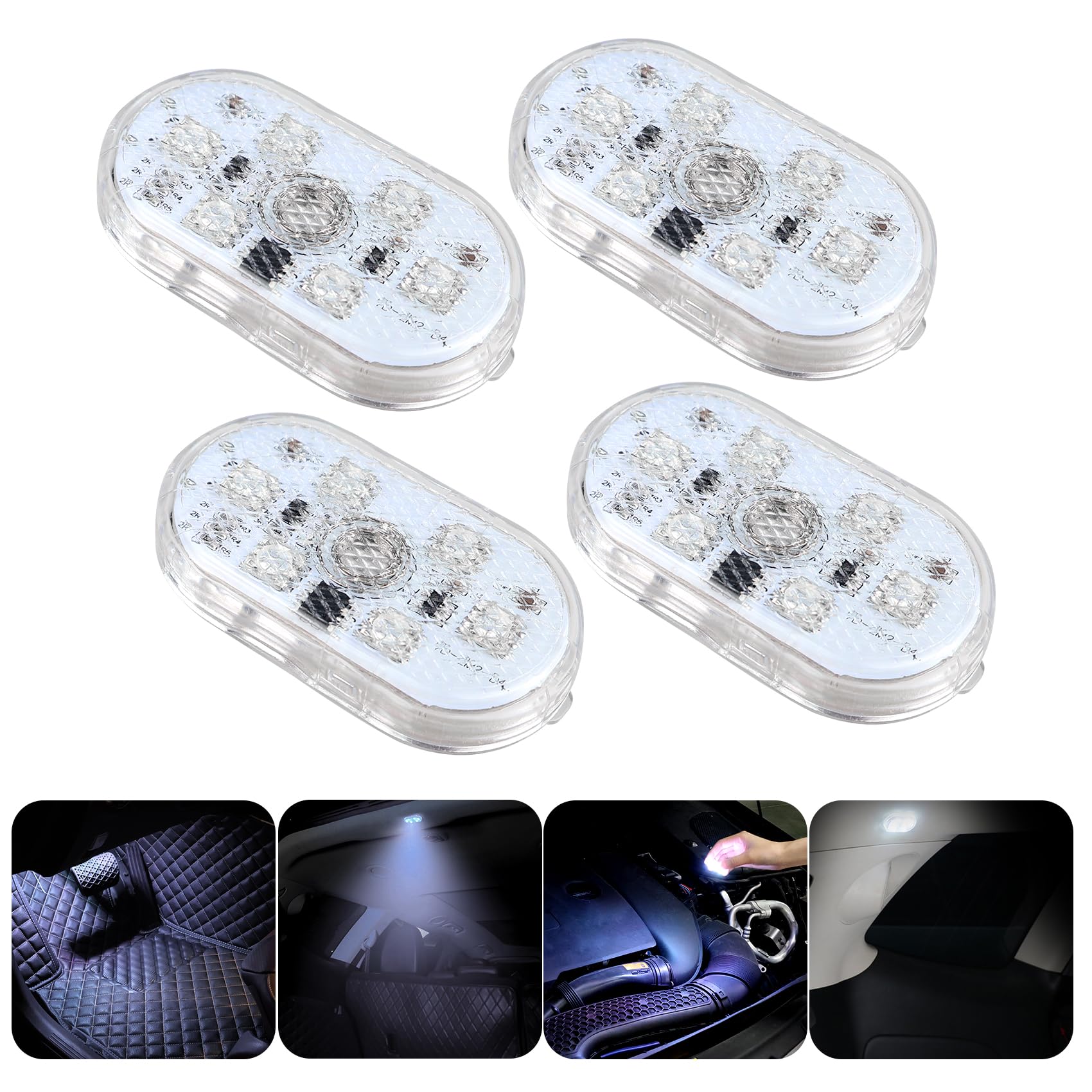 Augeny Set 4 Luci LED USB Per Interni Auto - Illuminazione Ambientale Colorata, Portatile, Antipolvere - Rosso, Per Abitacolo, Portaoggetti E Piedi - 2