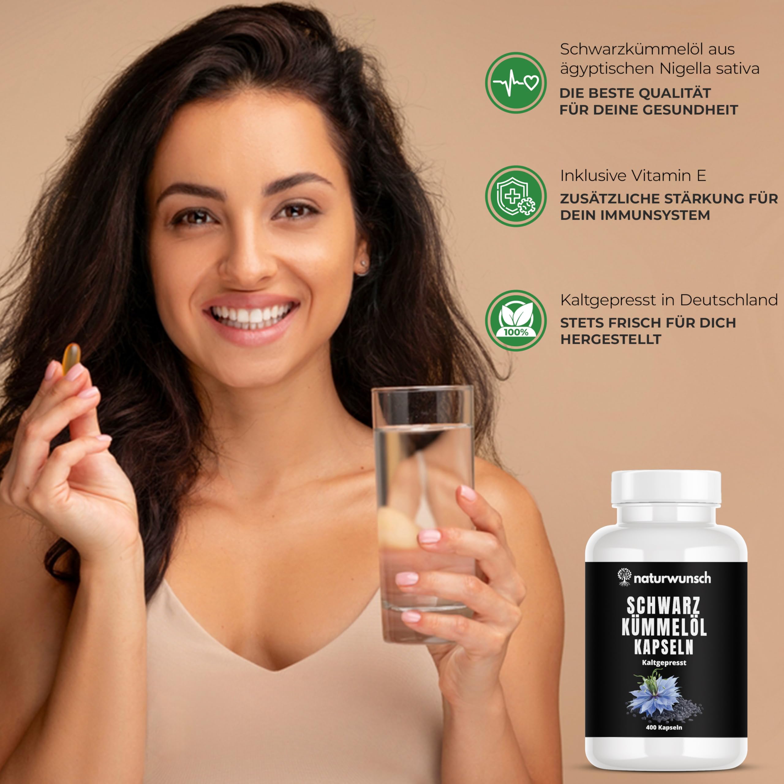 naturwunsch Schwarzkümmelöl kaltgepresst - 400 Kapseln Nigella sativa, Mühlenfrisch in Deutschland hergestellt - 1000 mg Tagesdosis für 6,5 Monate