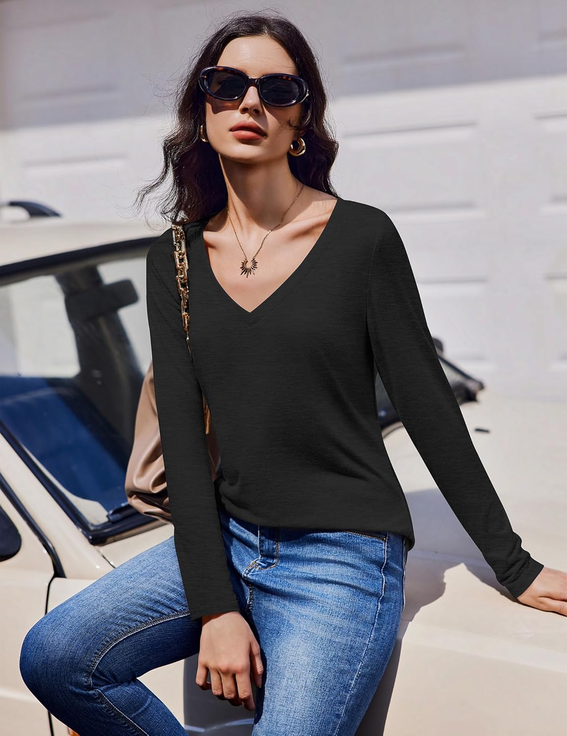 Ekouaer 3 Pack Long Sleeve Shirts for Women V Neck T Shirt Fall Casual Tops Basic Base Layer Undershirts Tees 2025 S-XXL - Image 3