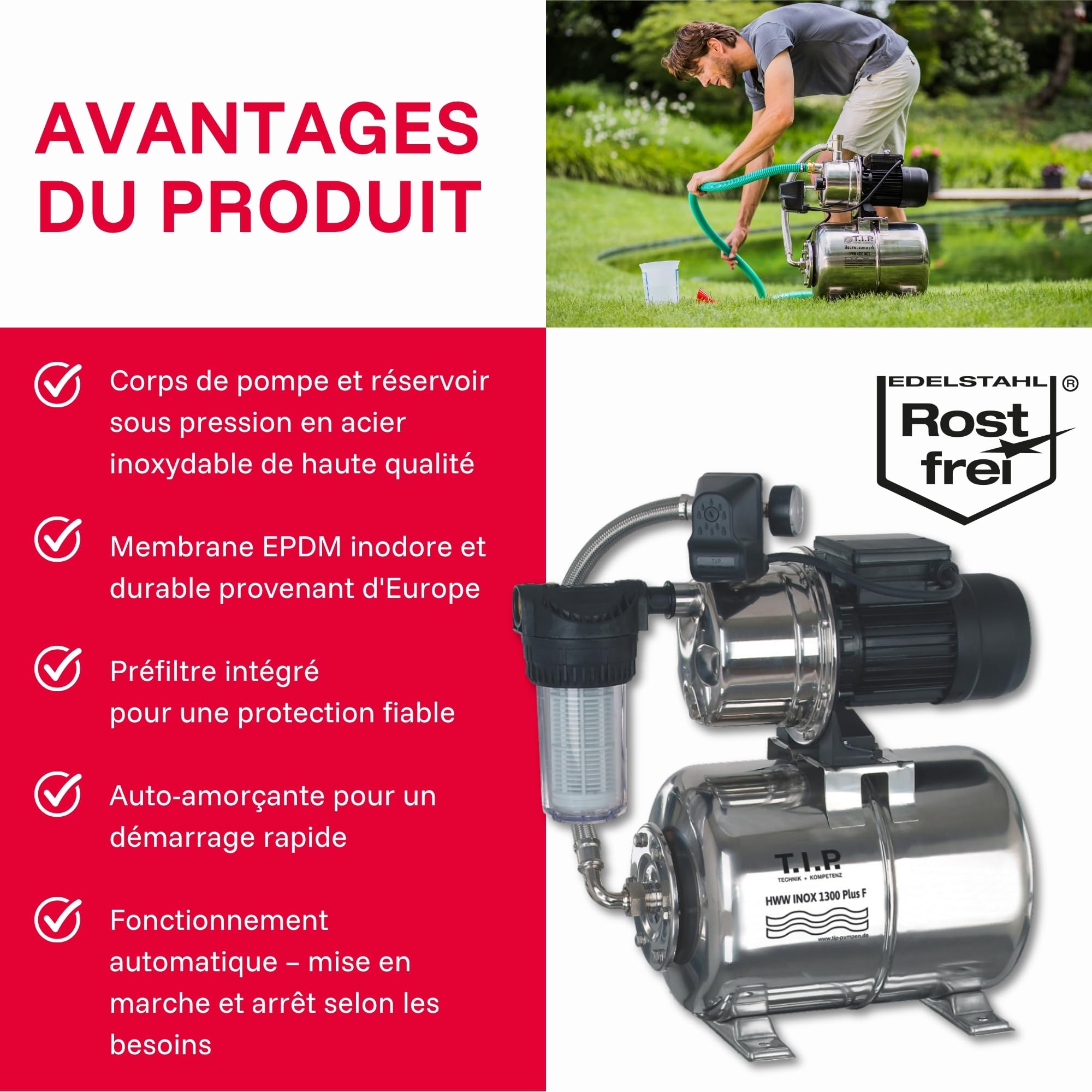T.I.P. HWW 1300 Circuit d'Eau Domestique en Inox, 1200 W, 4350 l/h