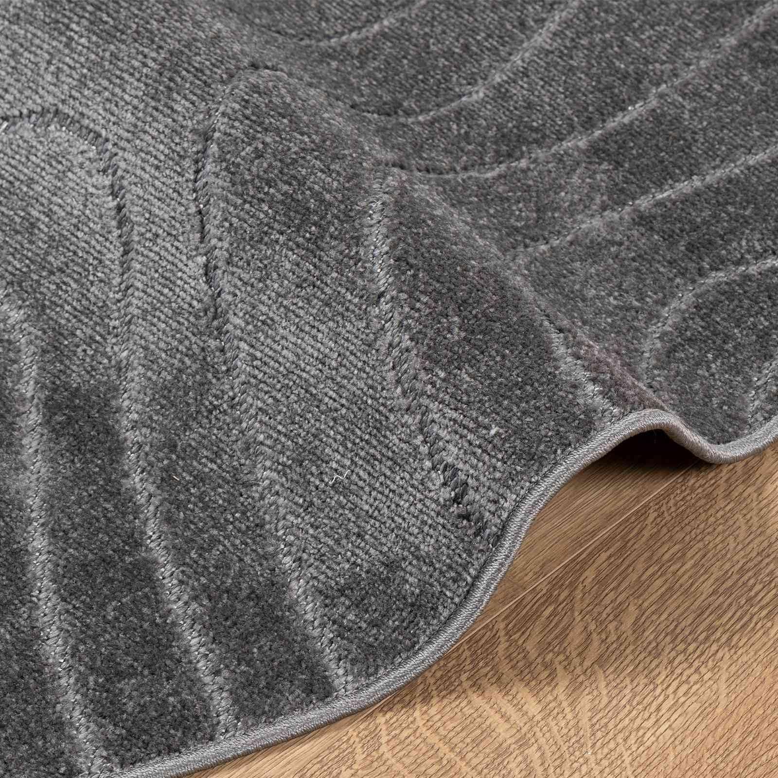 Palmeras Tapis rond, anthracite, en polyester, 160 cm de diamètre, antidérapant, lavable, pour salon, chambre à coucher, couloir, balcon, terrasse, design moderne, facile d'entretien
