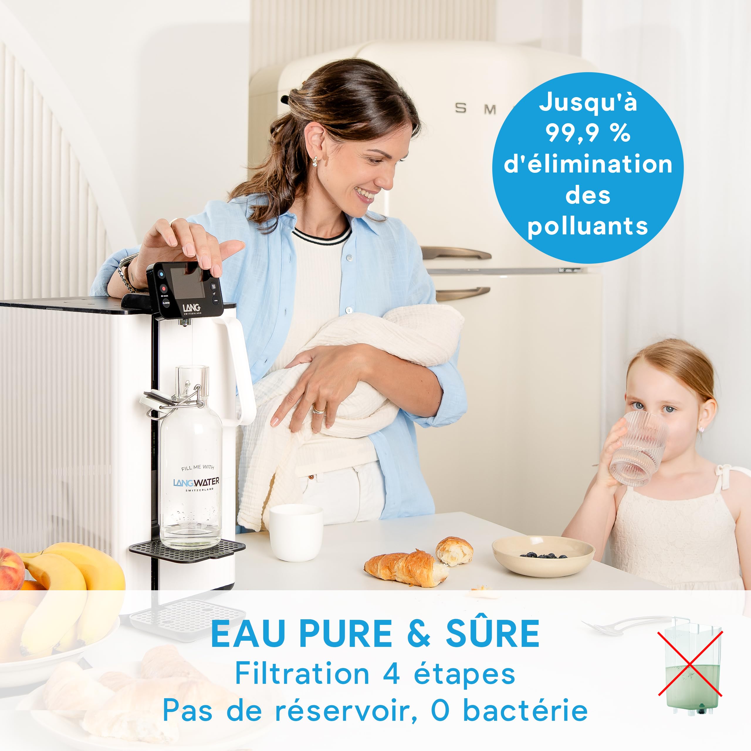 LANGWATER Purificateur d'eau & Minéralisation TheWell 2 - Filtration eau du robinet instantanée avec Osmose Inverse NSF58, UV, Distributeur eau chaude - Inclut osmoseur et 2 Packs de Minéraux Suisses