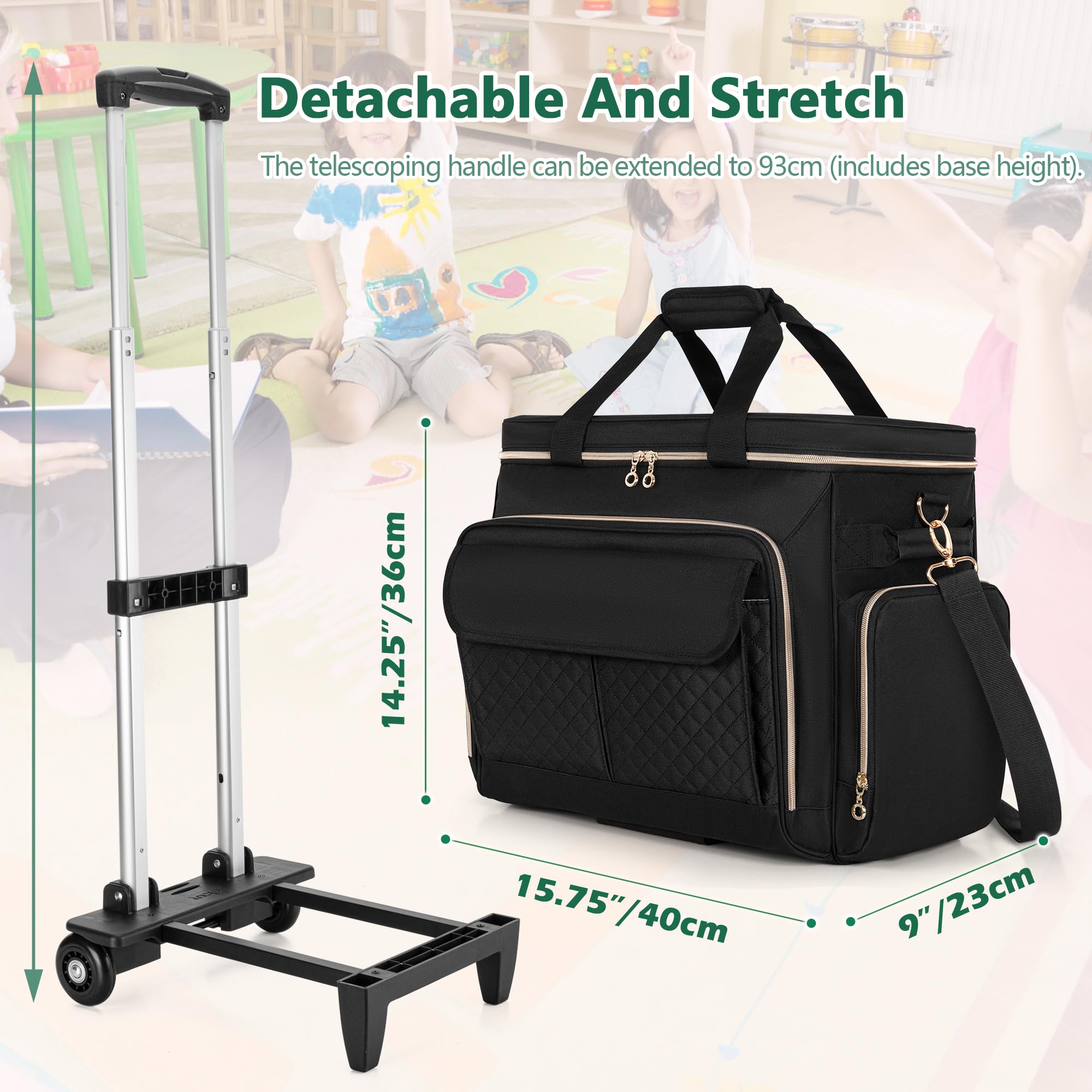 Luxja Lehrertasche Damen Groß, Lehrertasche Trolley, Lehrertrolley für Reisen & Schule, Rollende Laptoptasche Frauen mit Rädern, Schwarz