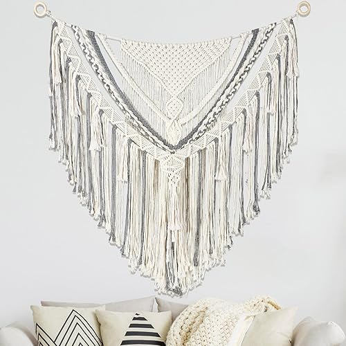Tinideya Tapiz grande de macramé para colgar en la pared, 47 pulgadas de ancho x 55 pulgadas de largo, decoración de pared de algodón, bohemio, con