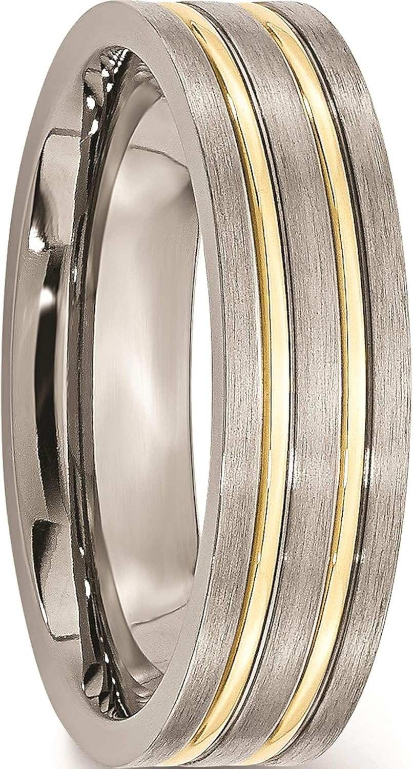 Chisel Titanium Grooved Yellow IP-Plated 6mm Brushed & Polished Band (Width=6)