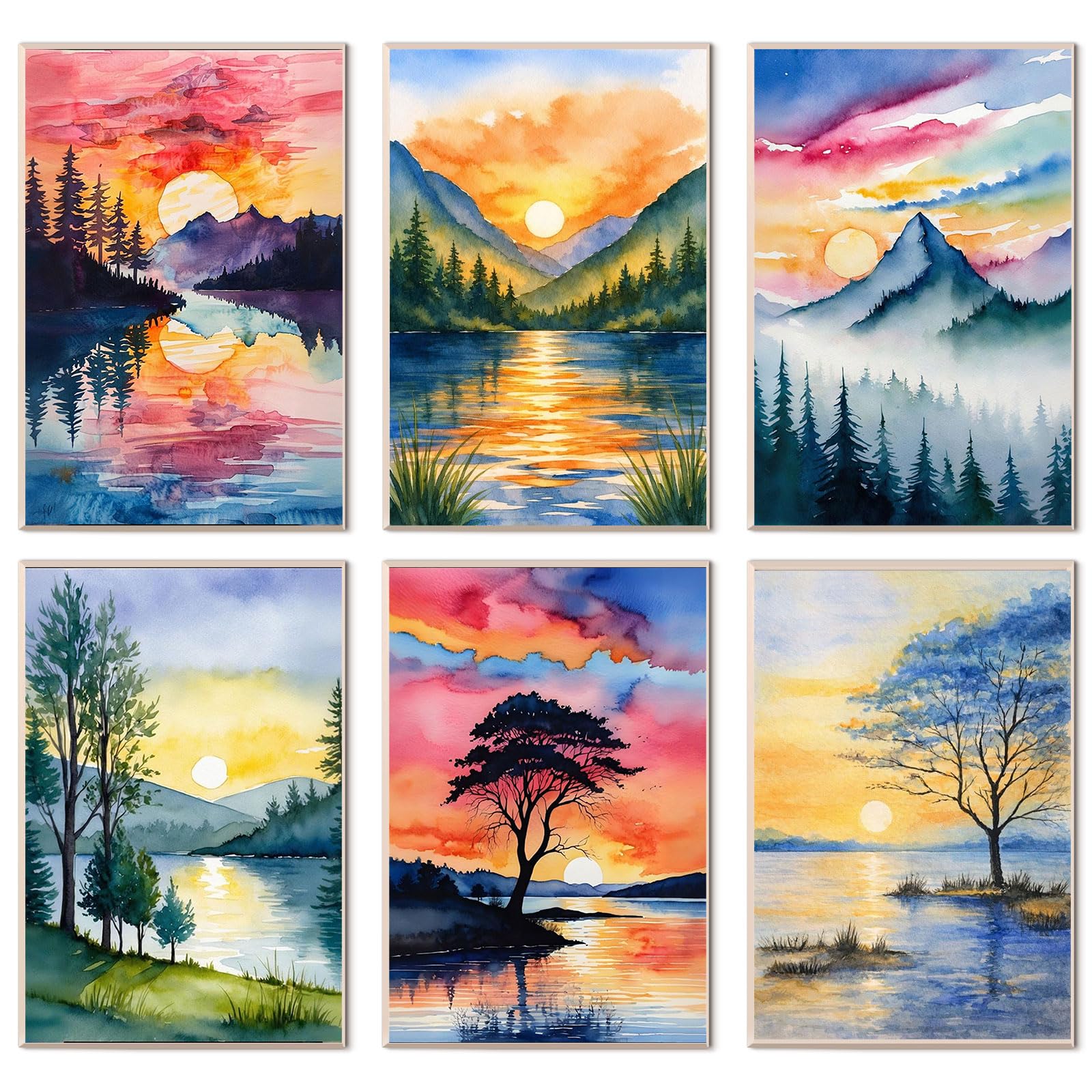 Sunset Landscape 6 Pack Paint by Numbers for Adults Beginner 8X12 IN