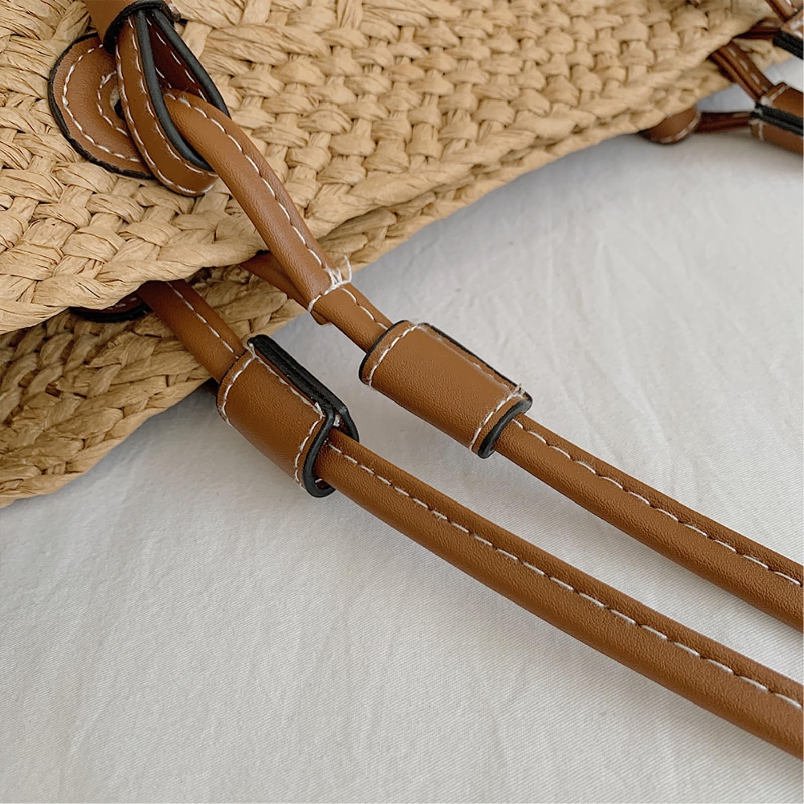 Borsa a Tracolla Donne Tessuto Tote Estate Borse di Spiaggia Grande capacità Tessuta Semplice Tessitura Elegante-Beige