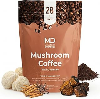 Mushroom Coffee with L Carnitine, Coconut Oil, & Grass Feed Butter – Lion’s Mane Reishi Chaga Cordyceps Smooth Energy Metabolism Focus Coffee – 28 Servings