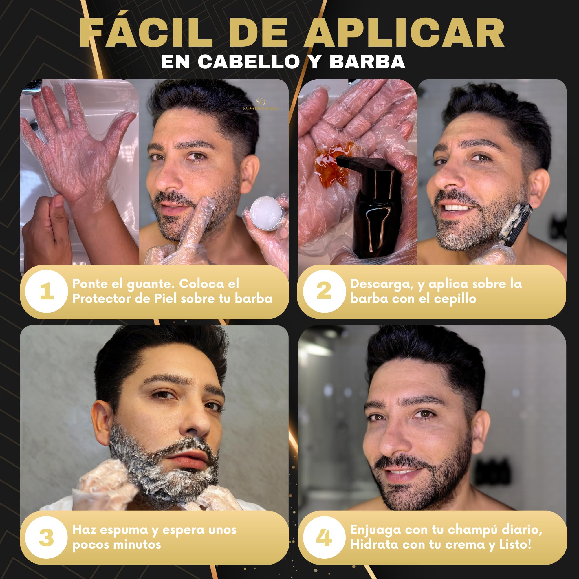 Tinte Barba Hombre - Tinte Barba - Champu Anticanas Hombre - 20 Aplicaciones - Con Protector de Barba - Salvathor Duran - 250 ml.
