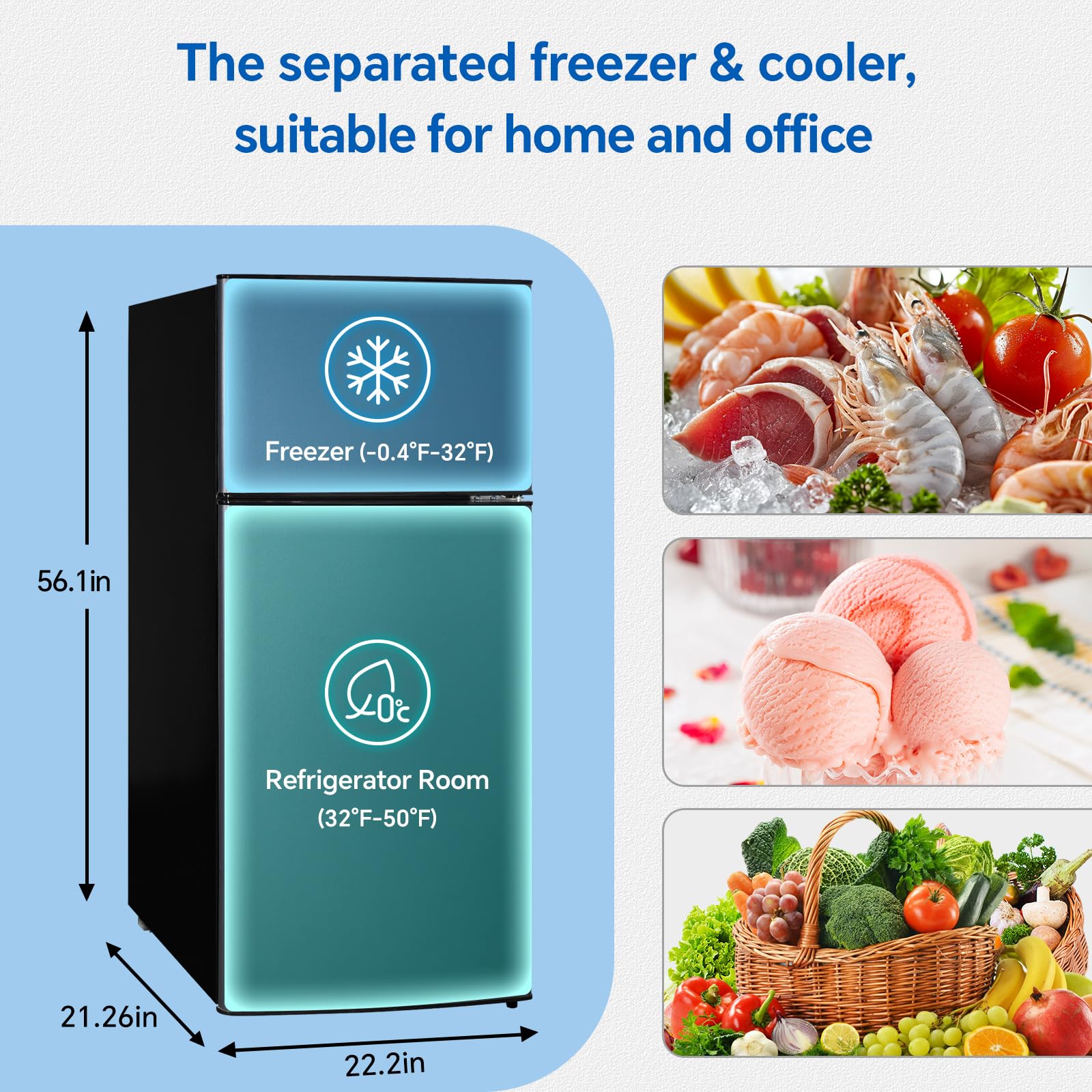 DRIXNO Apartment Size Refrigerator Fridge with Freezer Black-Blue 8.5 Cu.ft Compact Small for Bedroom, Office, Dorm, RV, Double-Door Design on Fridge.com