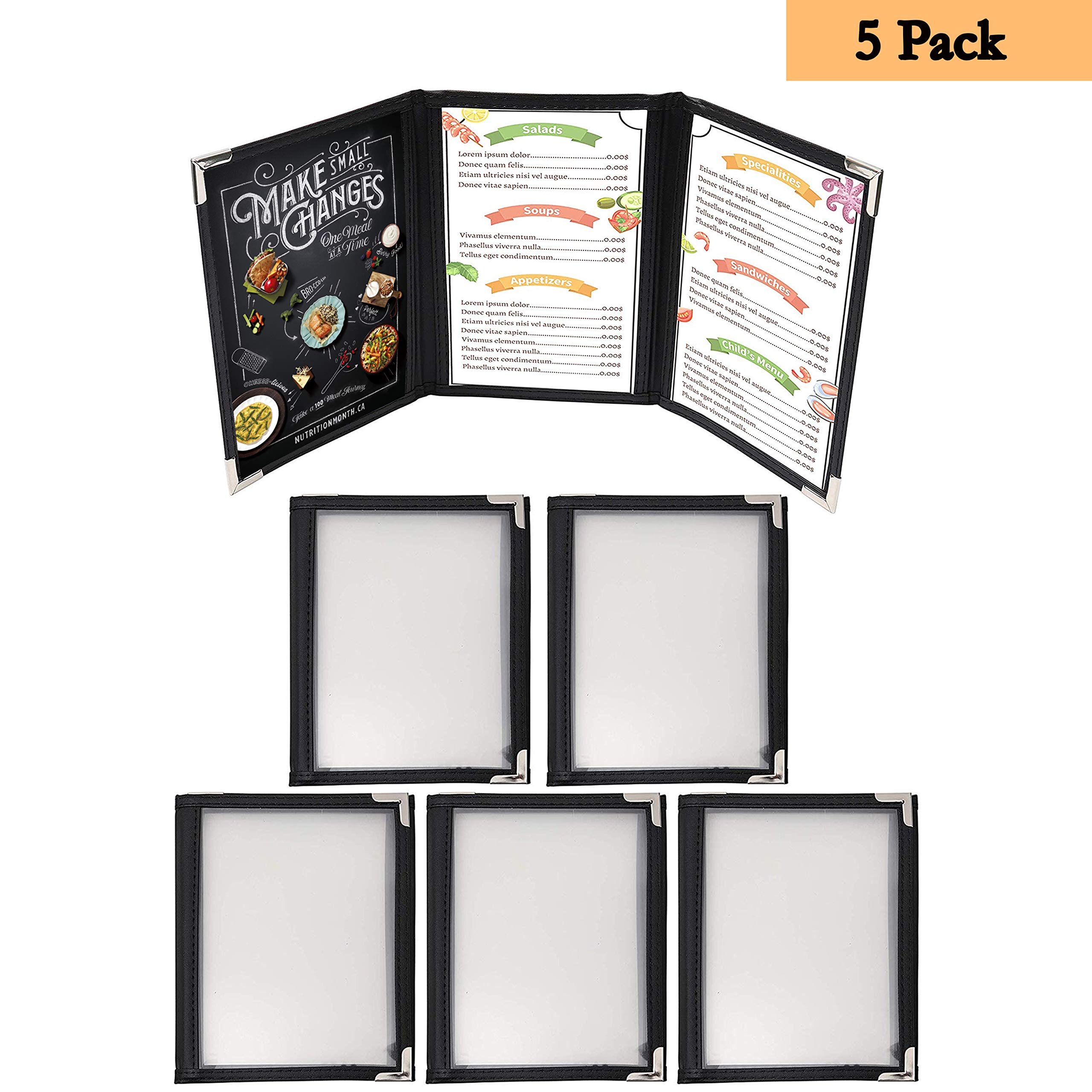 Buy Triple Fold A6 Menu Covers 5 Pack Double Stitched Clear Vinyl