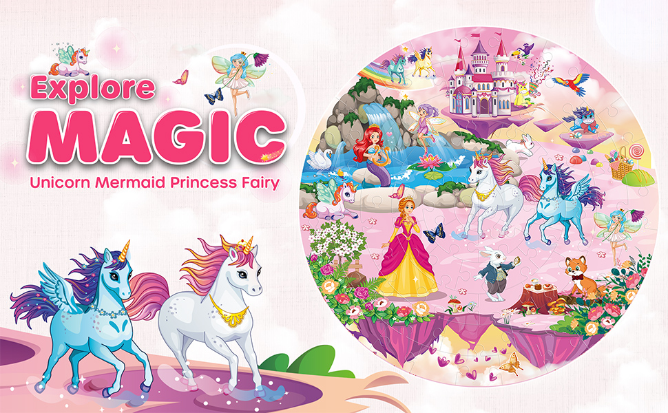 Amazon.com: SYNARRY Unicorn Princess Mermaid Fairy Floor Puzzle